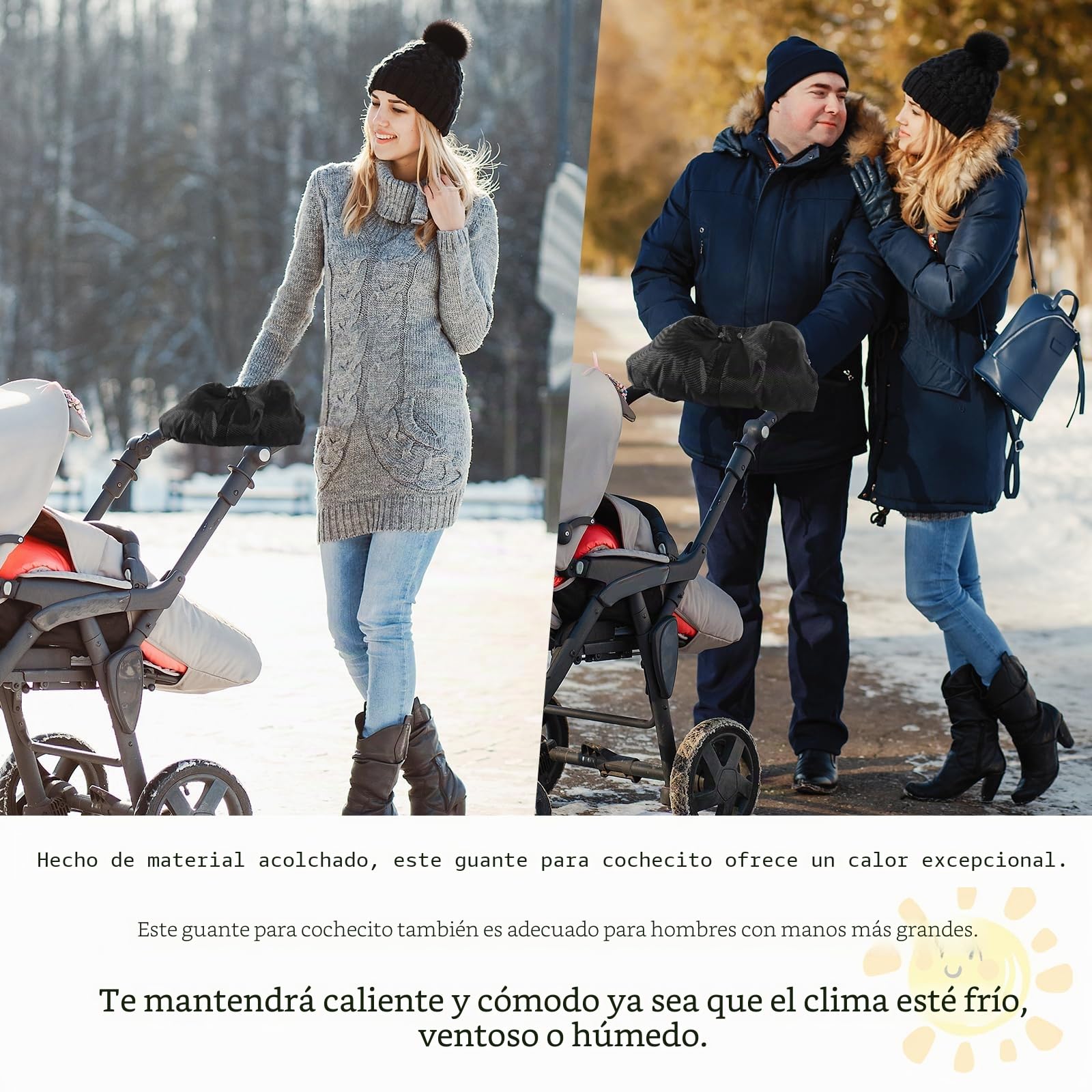 CNMTCCO Calentador de manos para cochecito de bebé, resistente al viento, calentador de manos con forro polar cálido, guantes para cochecito de bebé a prueba de viento en tamaño universal, calentador
