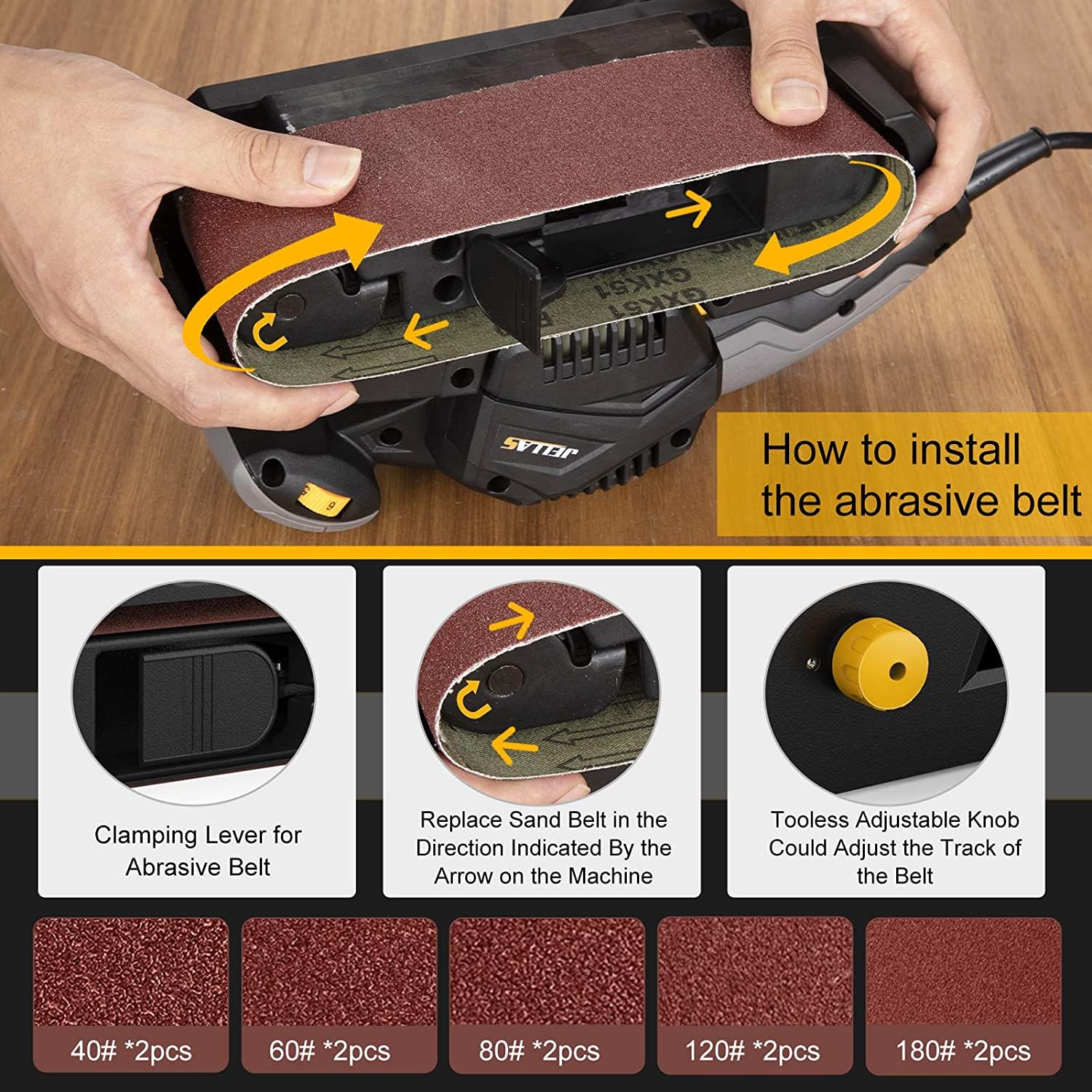 Jellas 7 Amp Belt Sander - Powerful Woodworking Tool -4