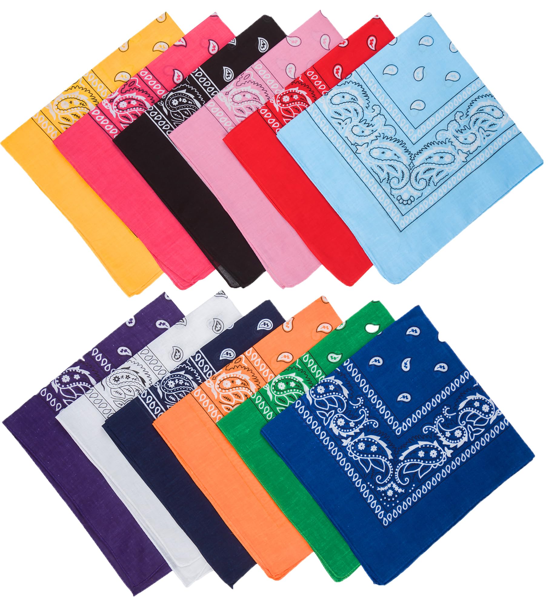 12 Pack Of Bandanas for Men and Women - Colourful Paisley Bandana Multipack for Cowgirl Outfit - Coloured Neck Scarf as Men's Neckerchiefs for Cowboy Outfit or Pirate Accessories