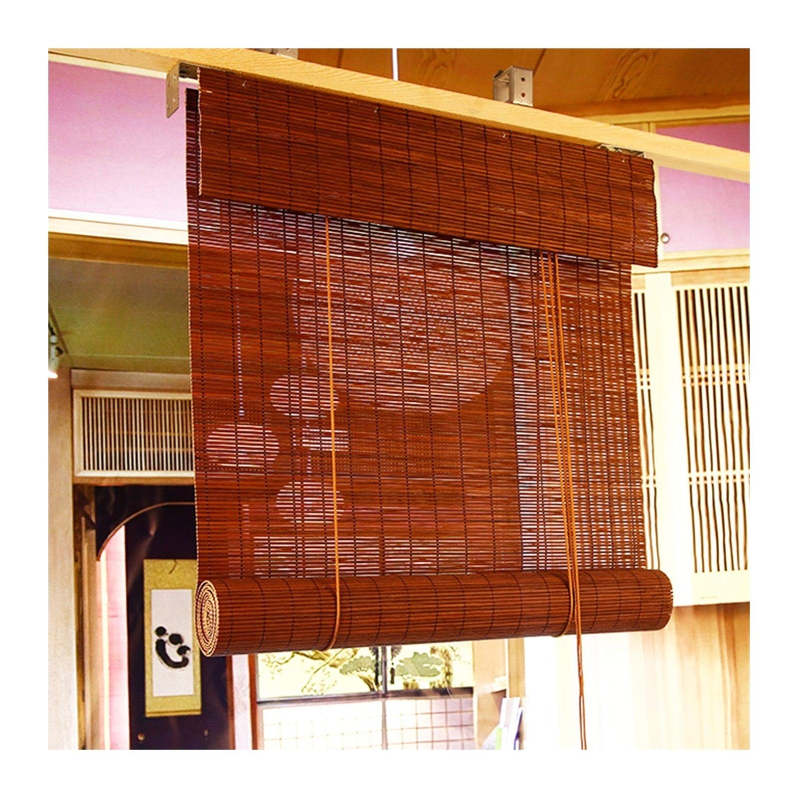 【引取り限定】カバー付き竹ロールスクリーン 楽天市場】高遮光性 竹ロールアップ 【結】 幅88×丈180cm