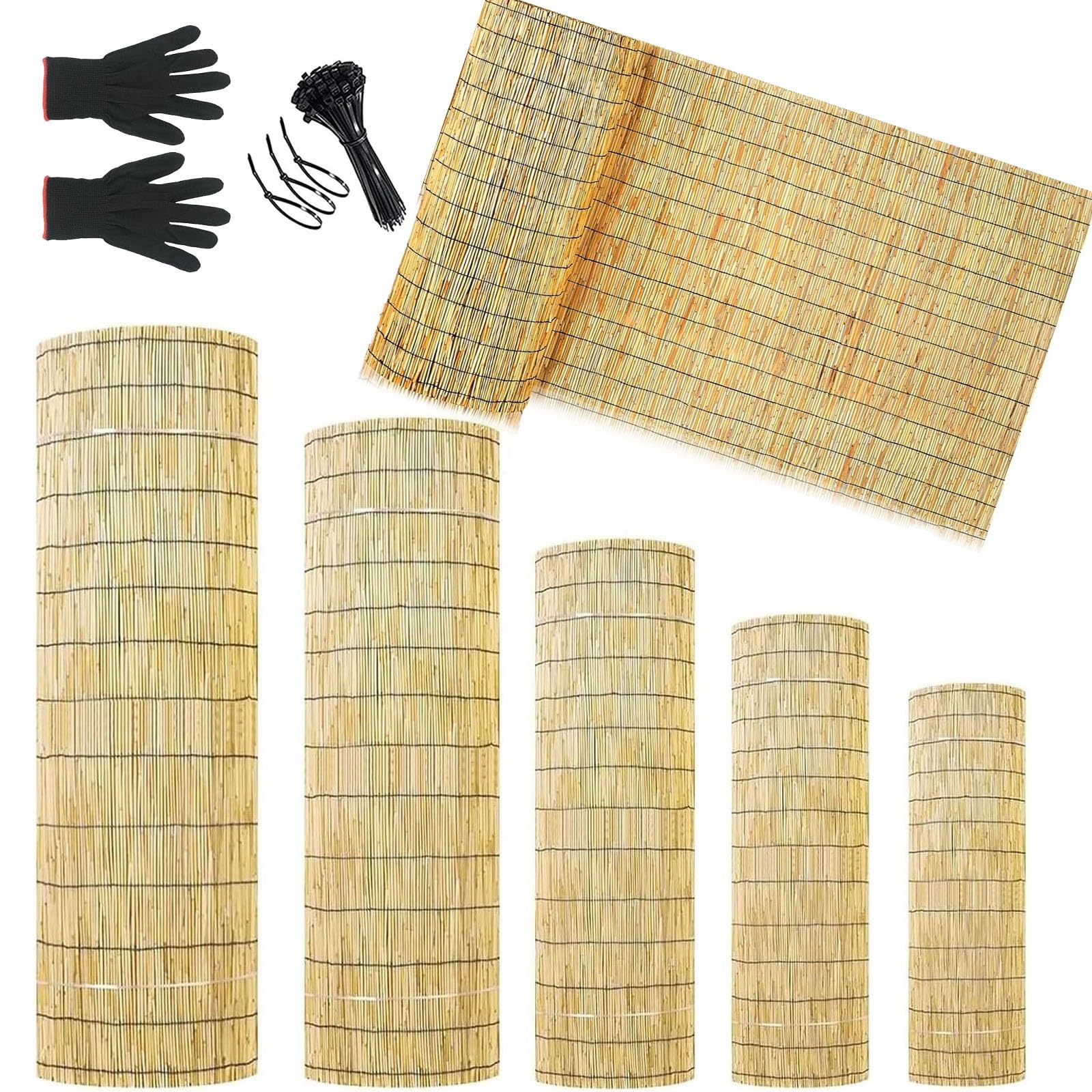 Recinzione Canniccio Pelato Premium, Arella in Canne di Bambù da Esterno, Recinzione Decorativa Giardino Facile da Installare con Filo Metallico, Marrone Recinzione(Natural,H120xL900cm)