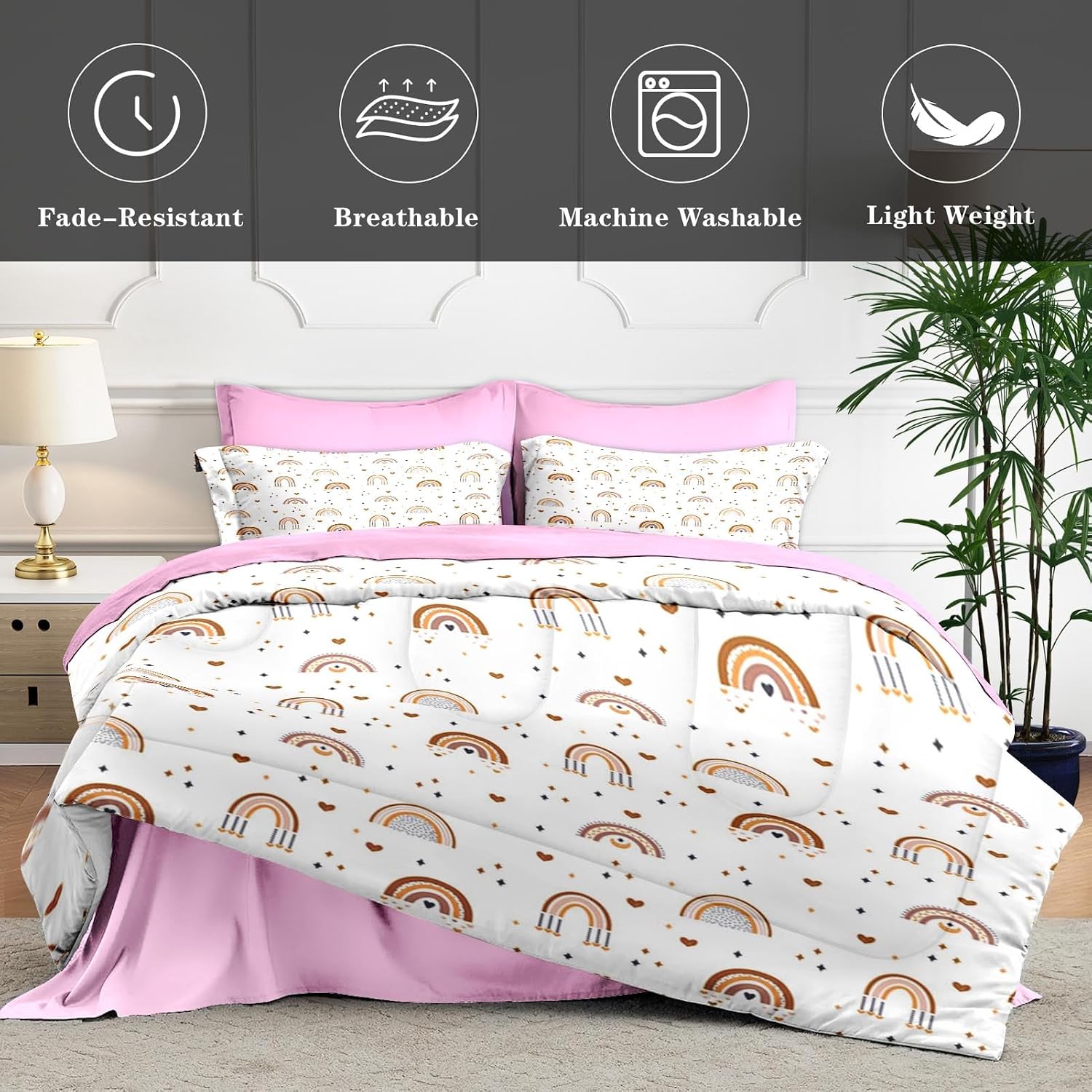 WeCozy Full Comforter Set with Sheets, 7 Pieces Boho Rainbow Bedding image 4