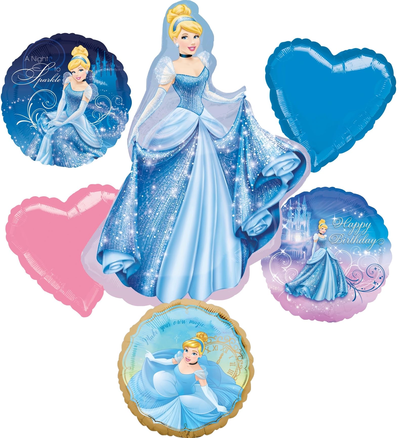 Cinderella Birthday Party 6pc Foil Balloons Bouquet Decorations