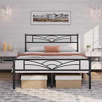 costoffs 4ft6 Metal Double Platform Bed Frame Solid Bedstead Base with Cloud-inspired Design Headboard and Footboard, Under-bed Storage Space, Fits for Adults/Teenager Black