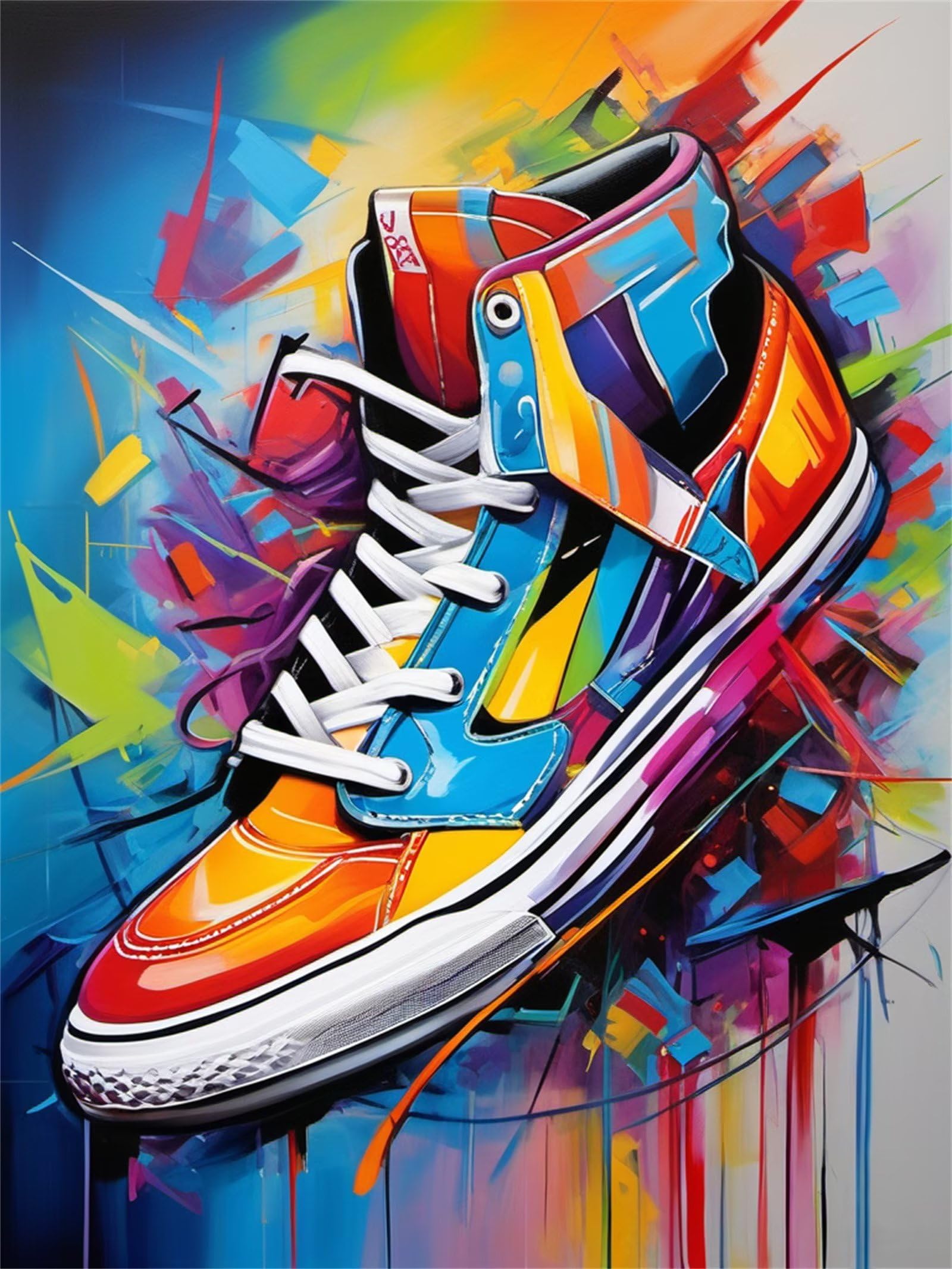 Lihogbo Square Drill 5D Diy Graffiti Shoes Diamond Art Kits Adults, Diamond Painting Stitch Diamond Arts And Crafts For Adults, Gem Art Paint By Numbers Kits For Kids, Diamond Painting Kit For Gifts Room Decor(12X16in)-5C