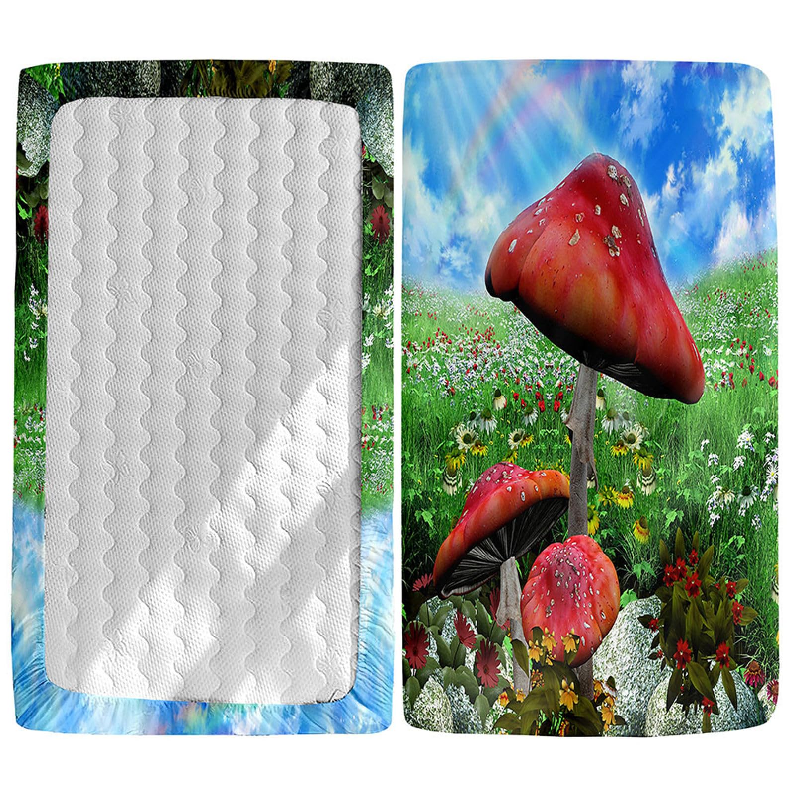 Odot Cot Bed Fitted Sheets, Mushroom Pattern Cot Bed Sheet Fitted Sheets for Cribs Baby Bed Sheets Soft Bassinet Sheets Cot Bed Mattress Protector for Boy Girl (Rainbow,60x120cm) โ image 1