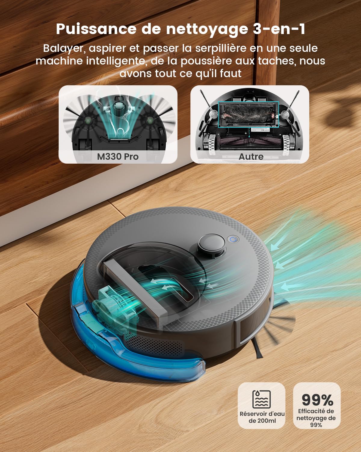 Lefant M330 Pro Robot Aspirateur Laveur 3 en 1, Aspirateur Robot 5000Pa d'Aspiration, Navigation dToF, Cartographie, Zones Virtuelles, Évitement d'obstacles PSD, 150min, Connecté par Alexa/APP/WiFi