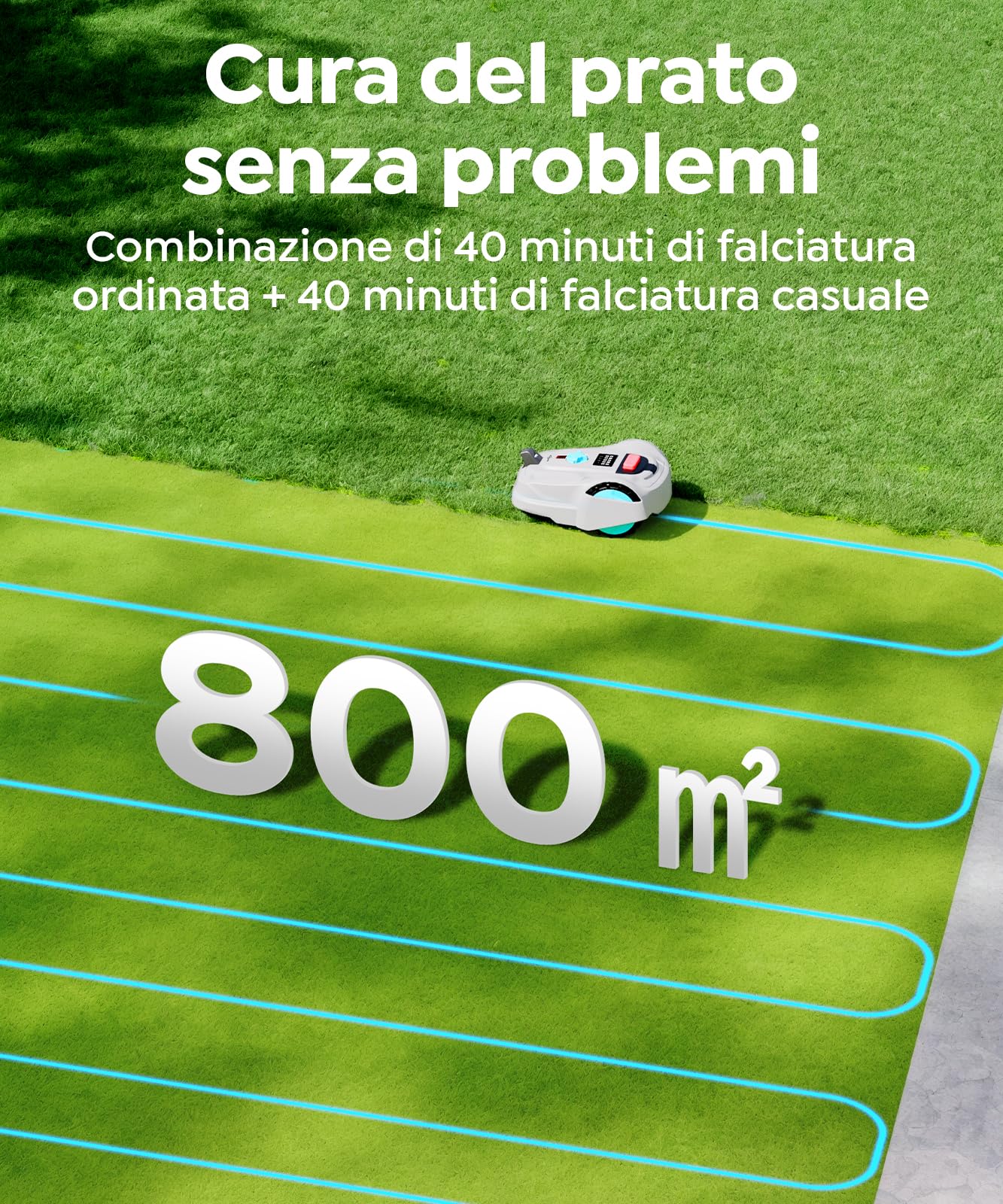 YARDCARE M800Plus Robot Tagliaerba Senza Filo Perimetrale, 800 m², Posizionamento GPS + Visione AI, Robot Tosaerba, Modalità di Taglio a U, Rilevamento di 150 Ostacoli, Ricarica Automatica, App