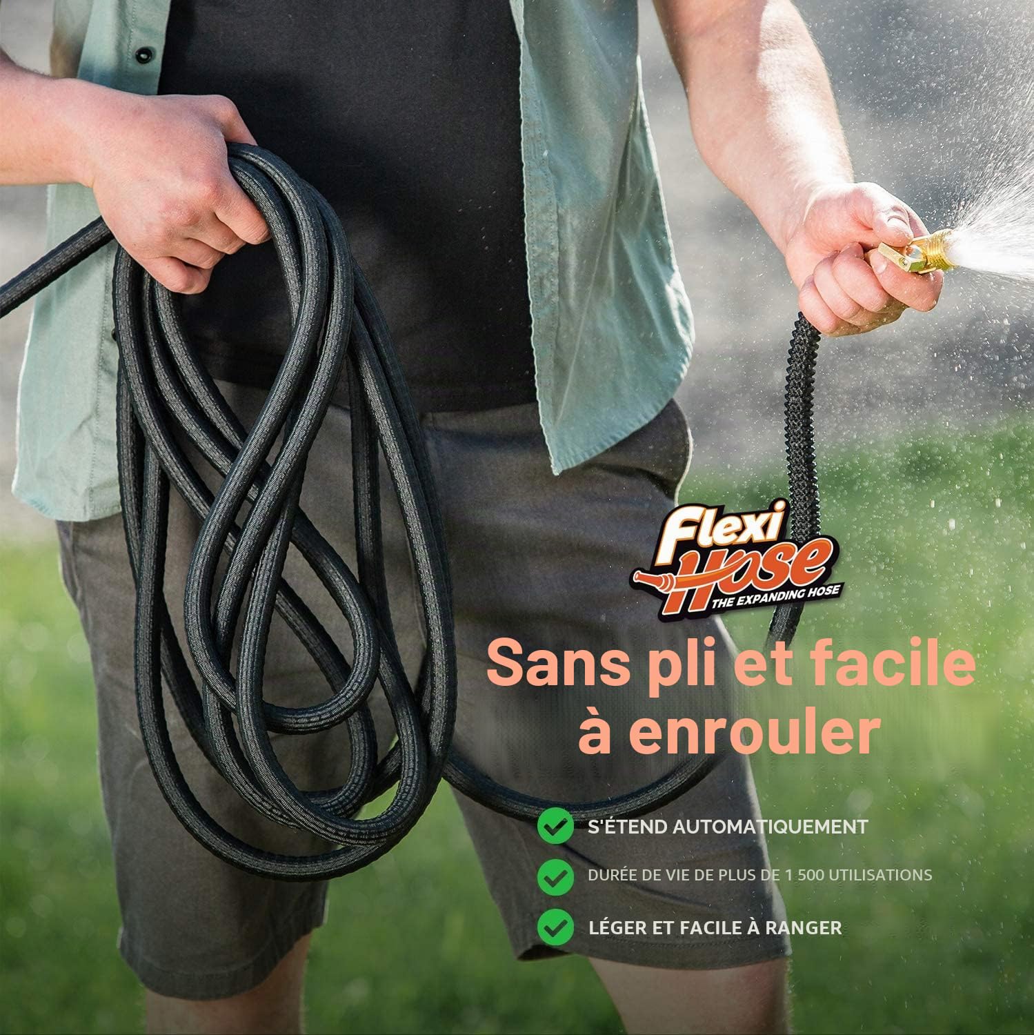 Tuyau d'arrosage extensible léger Flexi Hose - ultra flexible/ne s'emmêle pas - raccords en laiton massif 2 cm/tube intérieur en latex double épaisseur - résistant pourriture/fissures/fuites - 23 m