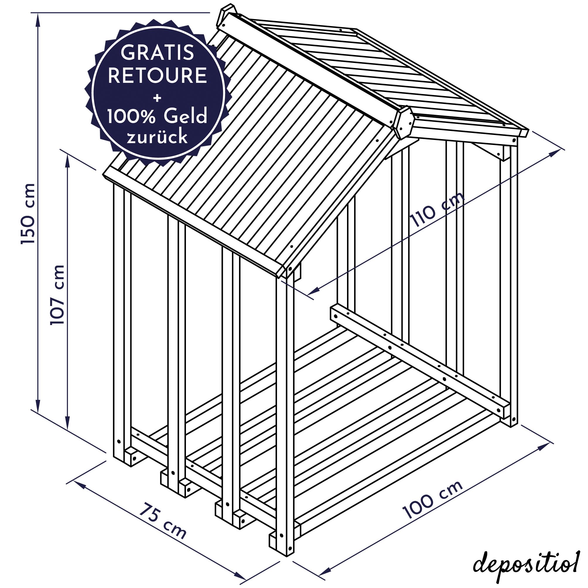 Design Kaminholzregal aus Holz mit Dach außen, Brennholzregal Holzlager-Regal Feuerholzregal Kaminholzunterstand Kaminholzlager klein Brennholzlager draußen Outdoor, 1,8 SRM, weiß grau
