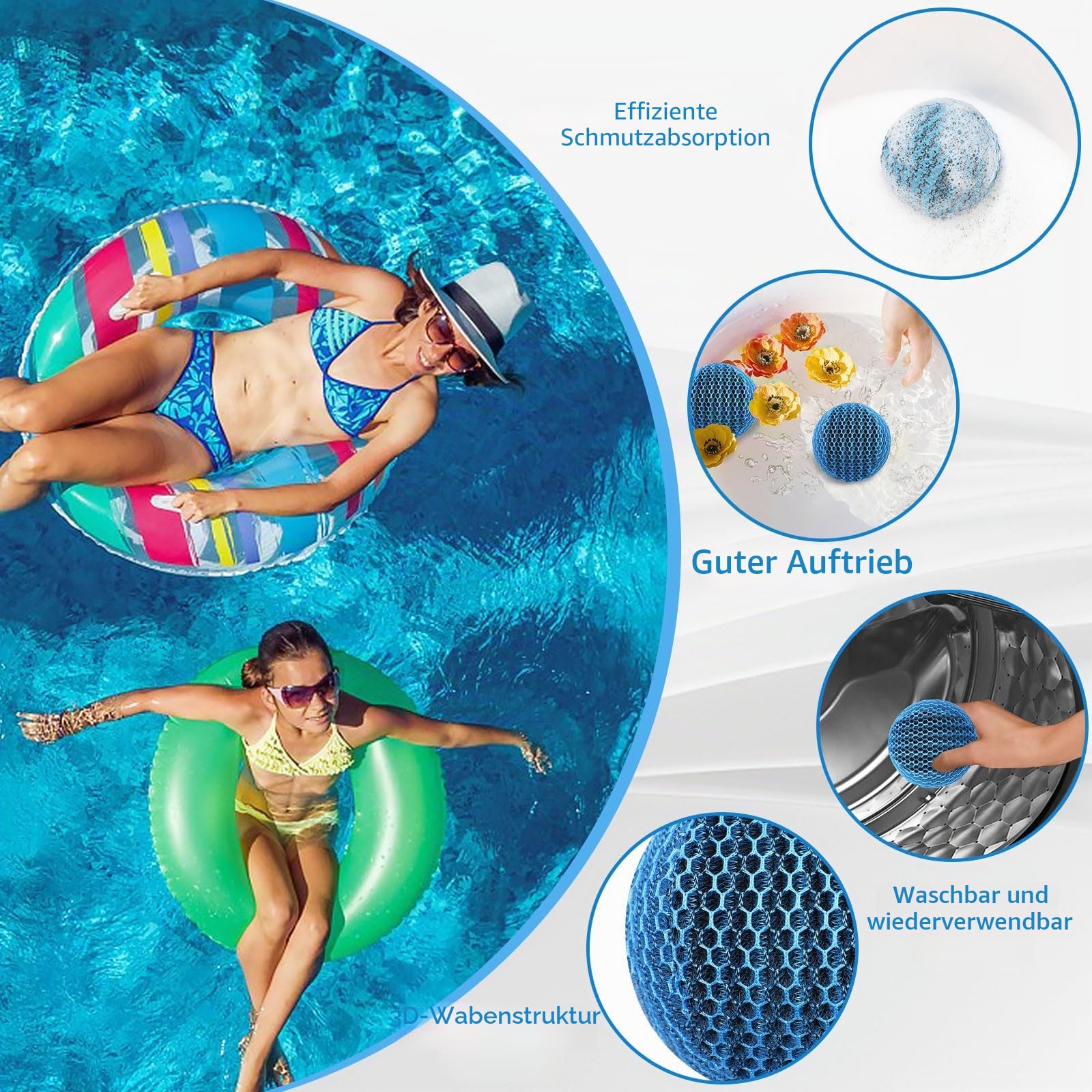 JULMELON Whirlpool-Schaum-Absorber, 2 Stück, Spa- und Pool-Schaum beseitigende Bälle, wiederverwendbar, ölabsorbierender Schwamm, waschbarer Schaum, schwimmender Filter, um Wasser klar sauber zu