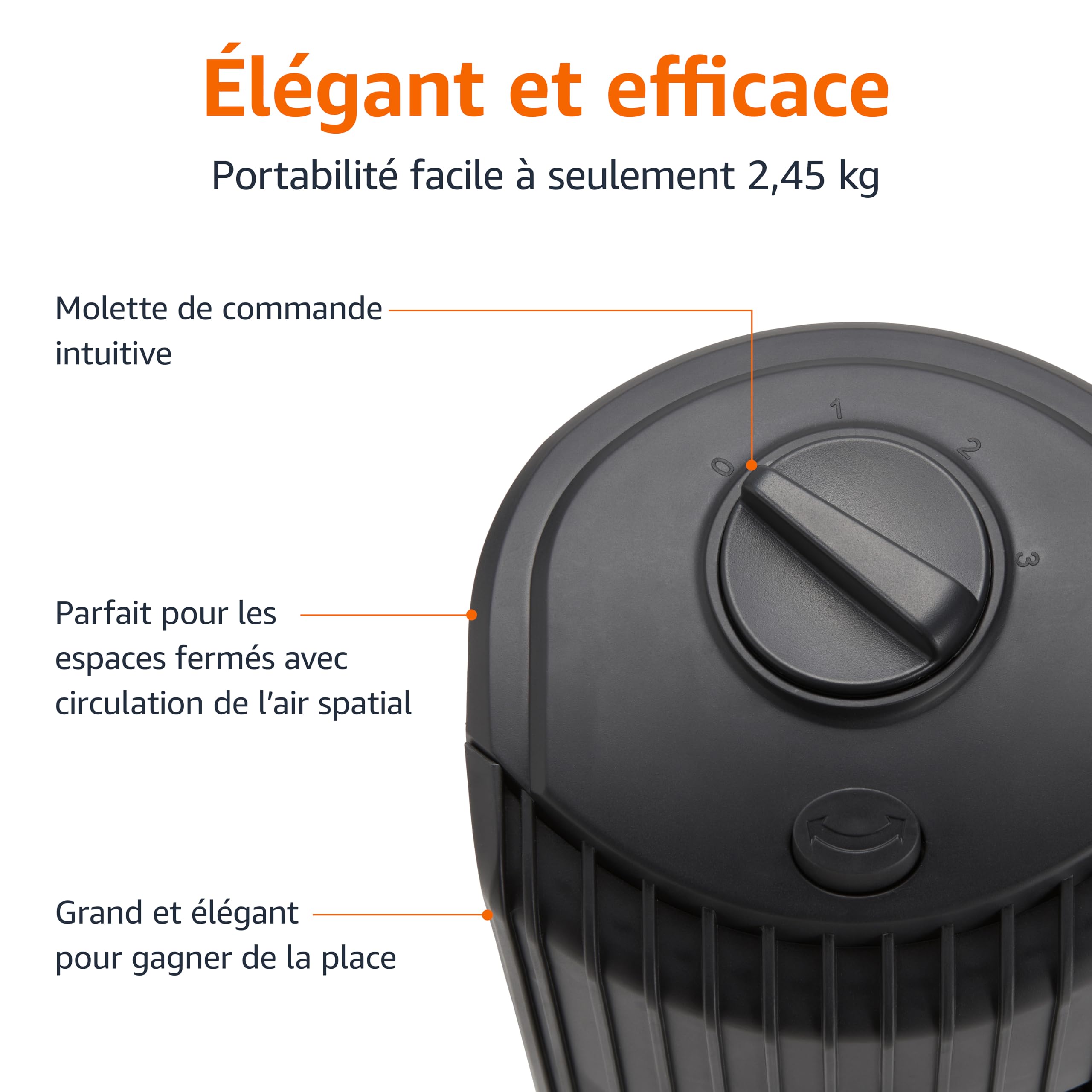 Amazon Basics Ventilateur Tour Oscillant 71 cm avec Angle de 60 Degrés pour Chambre, Salon, Bureau, 3 Vitesses, Contrôle Mécanique Intuitif, Noir Mat, 35W, 71 cm x 24 cm x 24 cm
