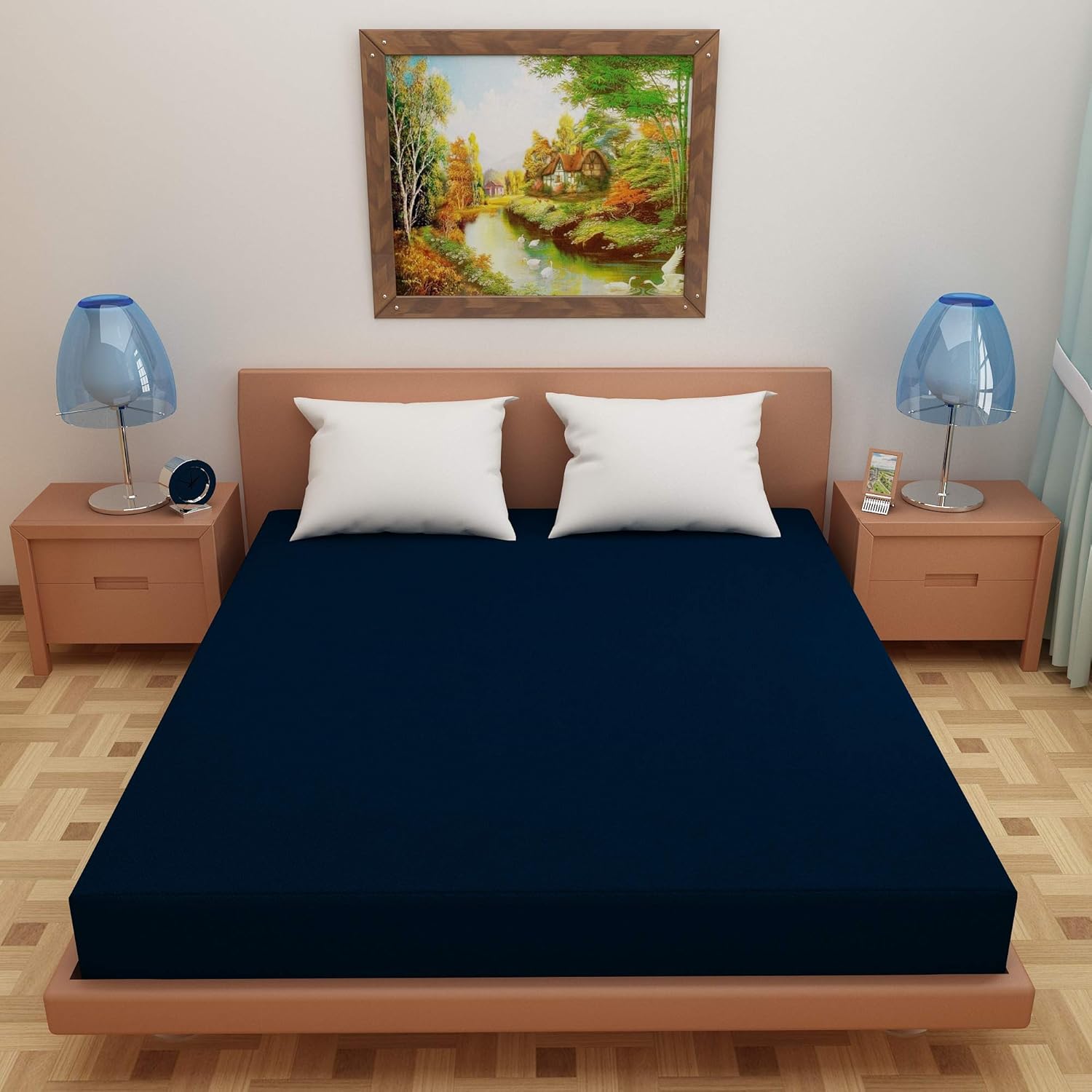 Lithara Terry Cotton Fitted Mattress Protector for King Size Bed | Waterproof & Elastic Band | Ultra Soft & Hypoallergenic Mattress Cover | Size : 78 x 72 Inches (6.5 x 6 Feet) | (Navy Blue) Lithara Terry Cotton Fitted Mattress Protector for King Size Bed | Waterproof & Elastic Band | Ultra Soft & Hypoallergenic Mattress Cover | Size : 78 x 72 Inches (6.5 x 6 Feet) | (Navy Blue)