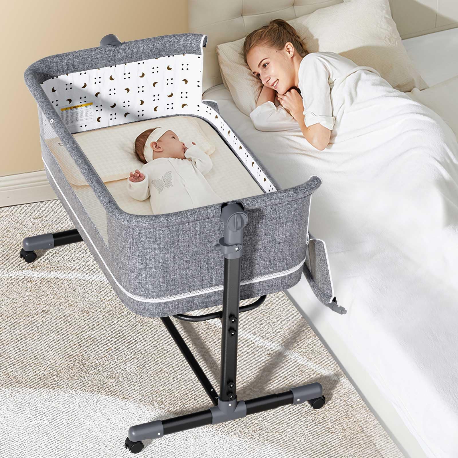 Culla per bambini, culla 3 in 1 per neonati 6 mesi, box per neonati con 4 piedini autobloccanti e altezza regolabile, materasso in rete traspirante, facile da montare e pieghevole, capacità 15 kg