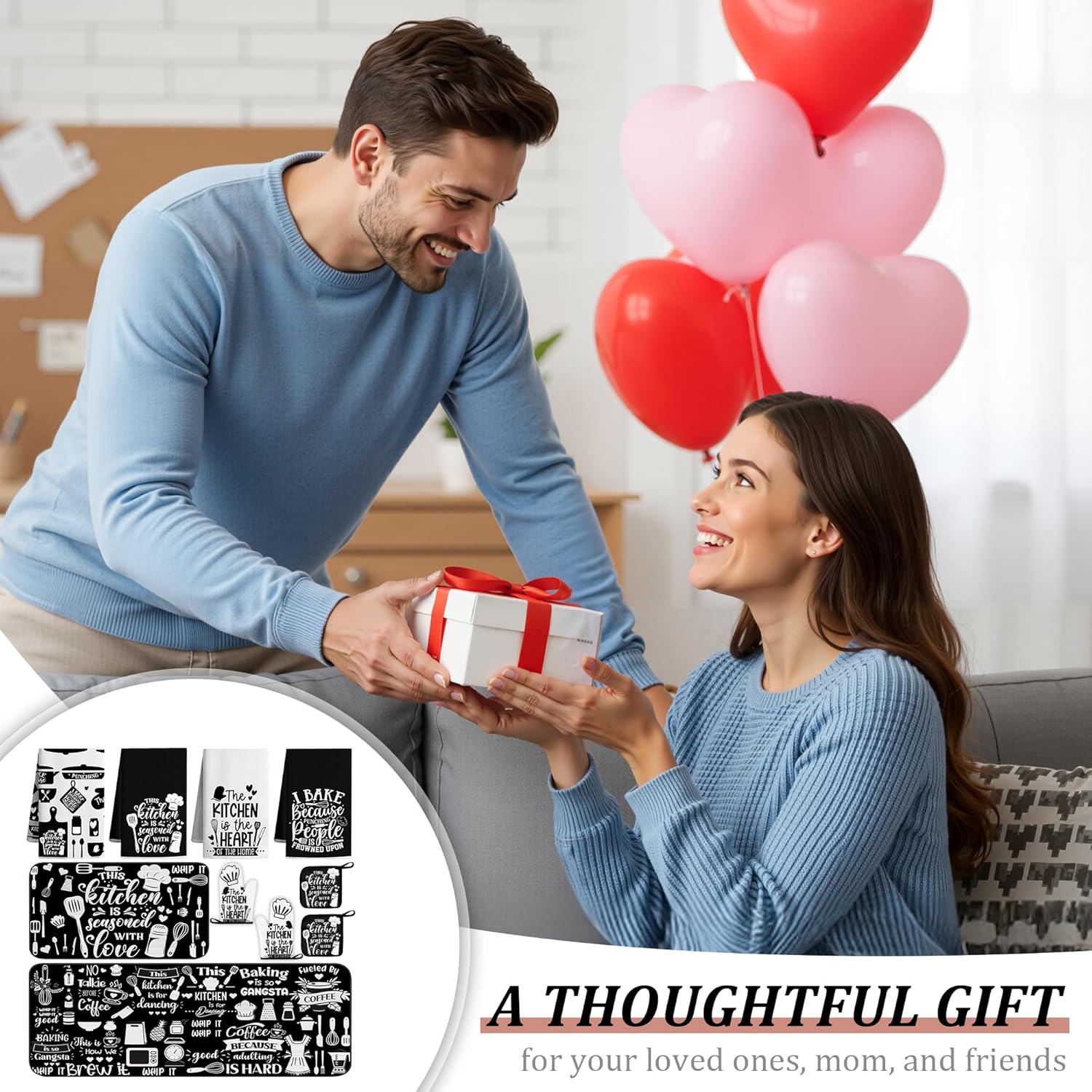 10 PCS Farmhouse Kitchen Decor Sets 4 Black White Kitchen Dish Towels 2 Oven Mitts 2 Pot Holders 2 Rugs Mats Rustic Decorations Accessories for Cooking Baking Bathroom Home Housewarming Camp Mom Gift - Image 8