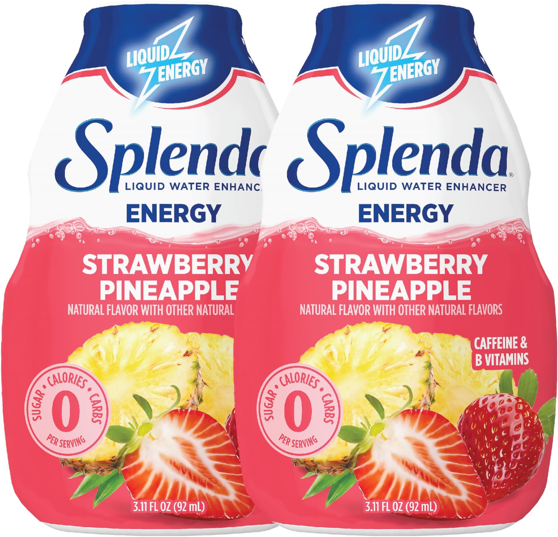 SPLENDA Energy Liquid Water Enhancer Drops, Sugar Free, Zero Calorie, Natural Flavor, Concentrated Drink Mix, 3.11 Fl Oz Each Bottle (Strawberry Pineapple, 2 Pack)
