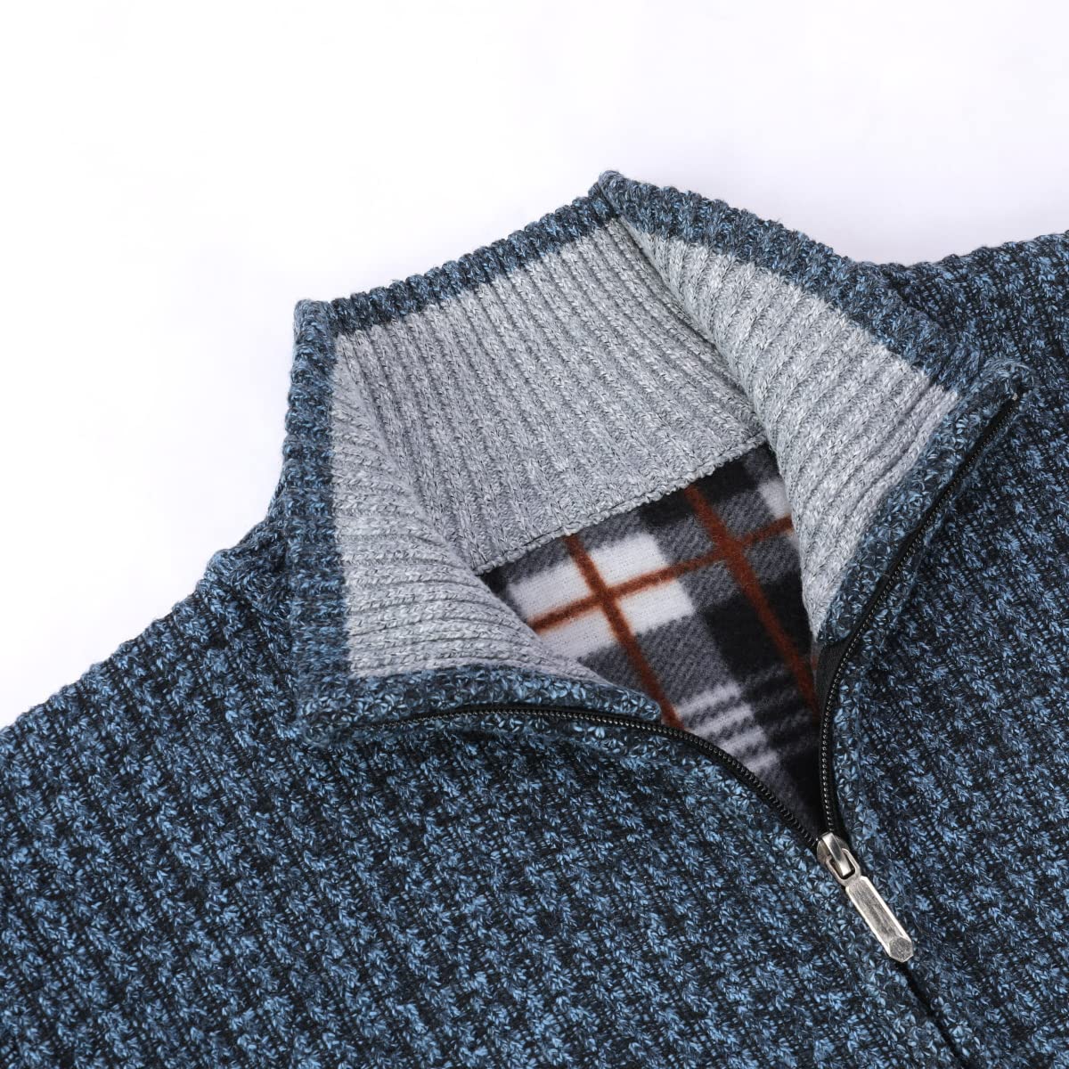 YOUTHUP Cárdigan de punto con forro polar para hombre cuello alto cremallera completa