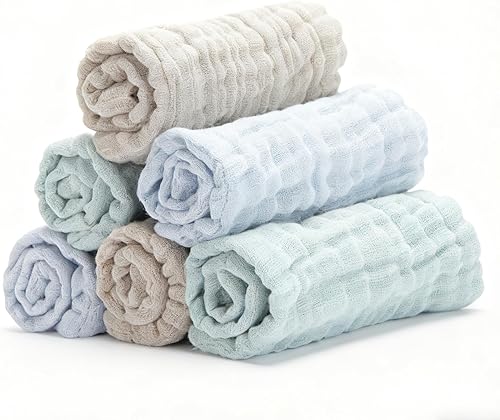 Paquete de 6 paños de baño para bebé, 12 x 12 pulgadas, extra absorbentes y suaves, paños de lavado para recién nacidos, bebés y niños pequeños,