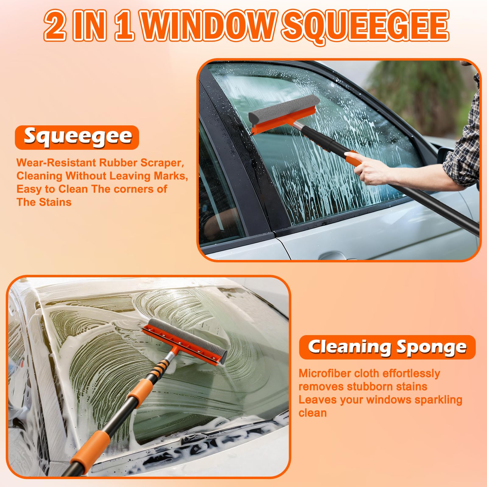 SISUPASSIE 4.8m Car Wash Brush Long Handle, Car Cleaning Brush Kit with Soft Bristle Brush, Telescopic Window Cleaner, Microfiber Wash Mop, Wheel Brush, Mitt for Cleaning Caravan, Boat, Solar Panels — view 7
