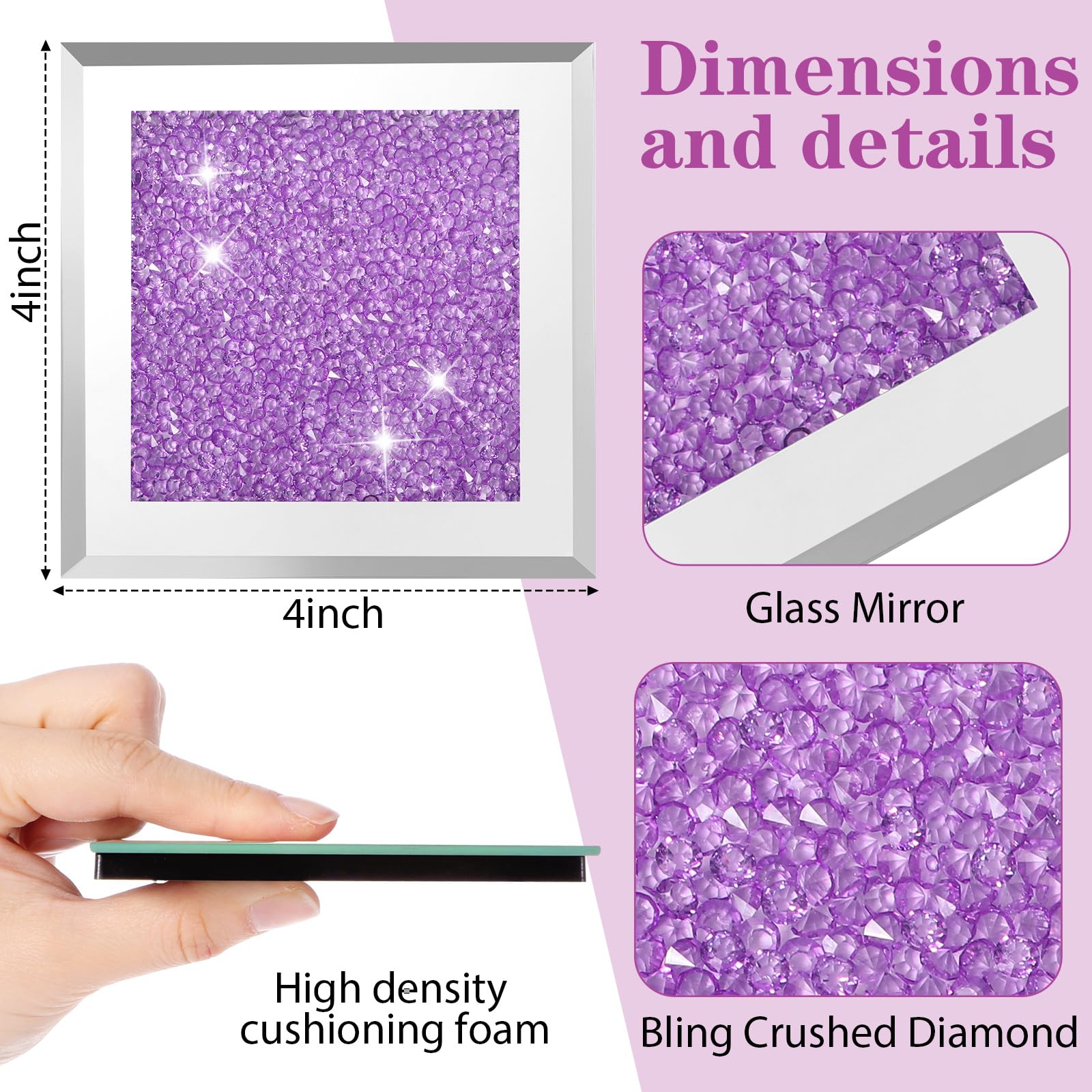 Jetec Crushed Diamond Home Decoration Glass Coaster Set of 6 with 1 Holder - Image 3