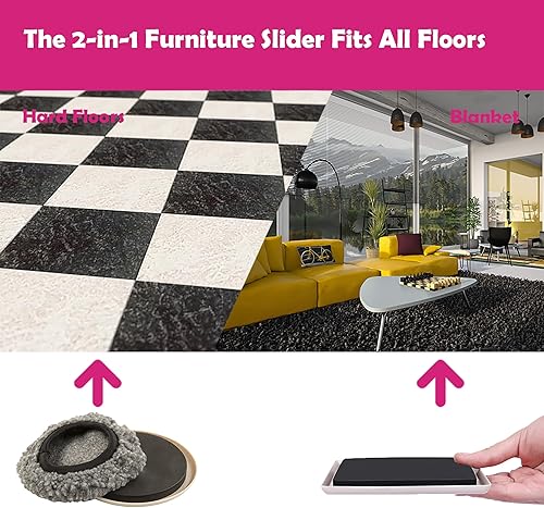 Miniatura 5 de Kit de movimiento deslizante para muebles para superficies alfombradas y duros, mueve muebles pesados rápida y fácilmente, sistema de movimiento 3