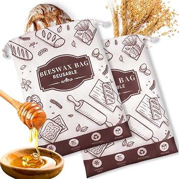 2-Pack Beeswax Bread Bags for Homemade Bread,Reusable Sourdough Storage Bags with Premium Beeswax Coating for Loafs Baguette Fresh Keeping,Great Baking Essentials and Gifts for Families & Friends.