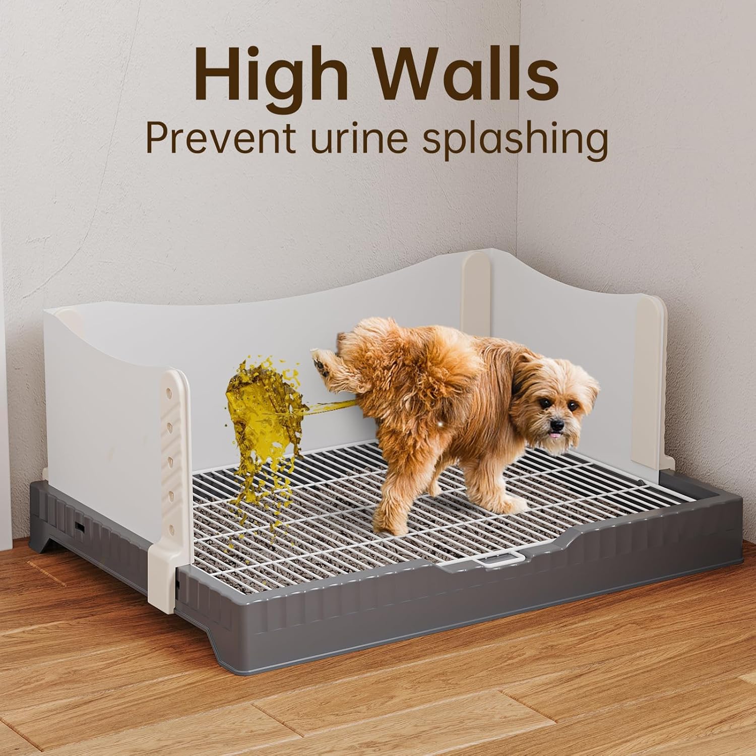 Oneluck Dog Litter Box with High Pee Walls,30 x 22 Indoor Puppy Pee Pad Holder,Protection Wall Every Side for No Leak, Spill, Accident，Grey