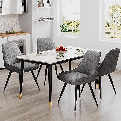 Andeworld Juego de 4 sillas de comedor tapizadas, cómodas y modernas sillas decorativas con patas de metal, sillas laterales industriales de piel