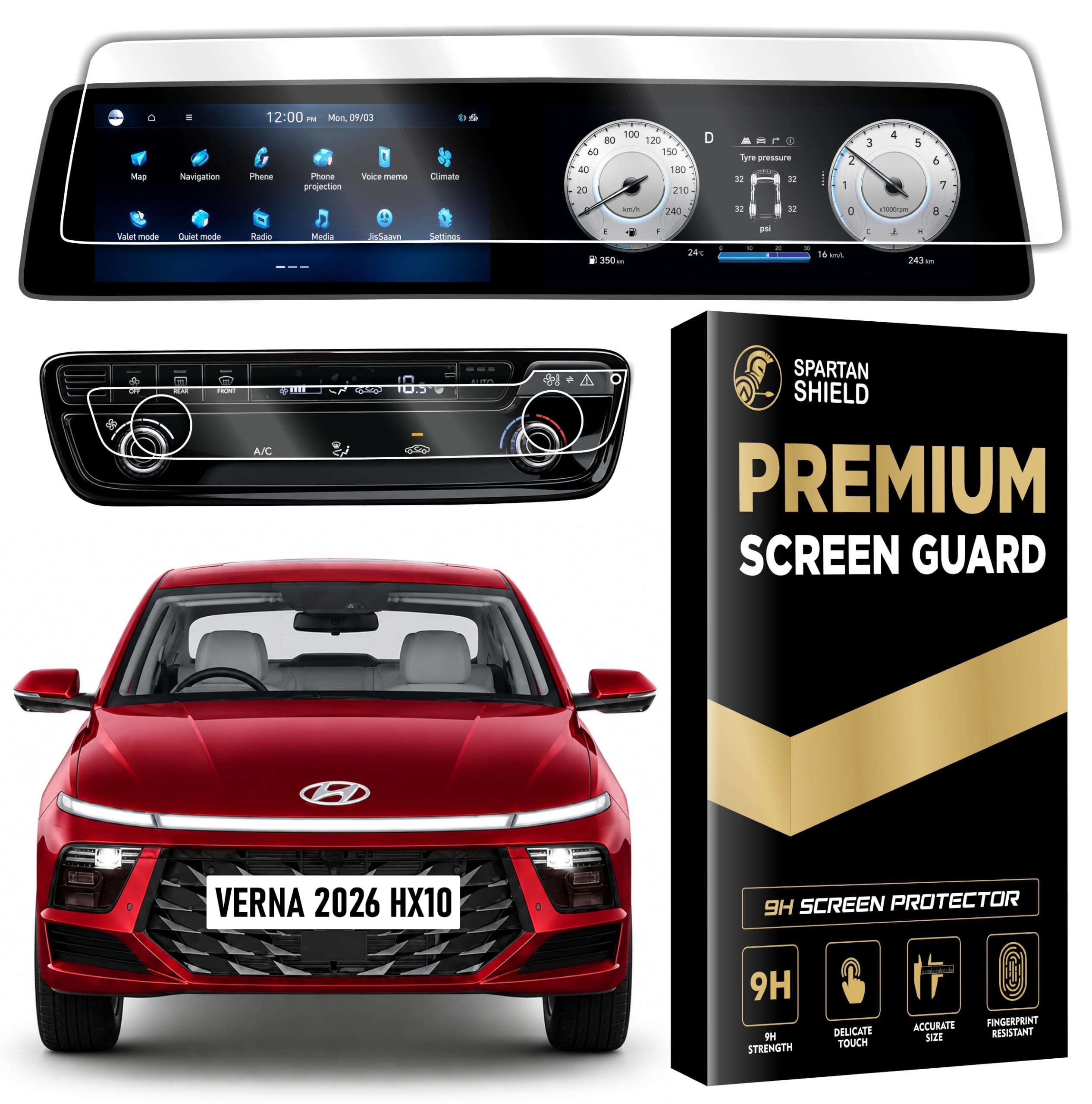 Spartan Shield Screen Protector For Hyundai Verna 2026 Facelift || Fits Top-End HX10 Model || 10.25 Inch Dual-Screen Infotainment & Instrument Cluster Protector || Anti Scratch | Water Repellant | HD Clarity | High Touch Sensitivity | Bubble Free Installation || New VERNA 2026+ Car Stereo Film || Android TouchScreen Accessories [Not Tempered Glass]-image-9