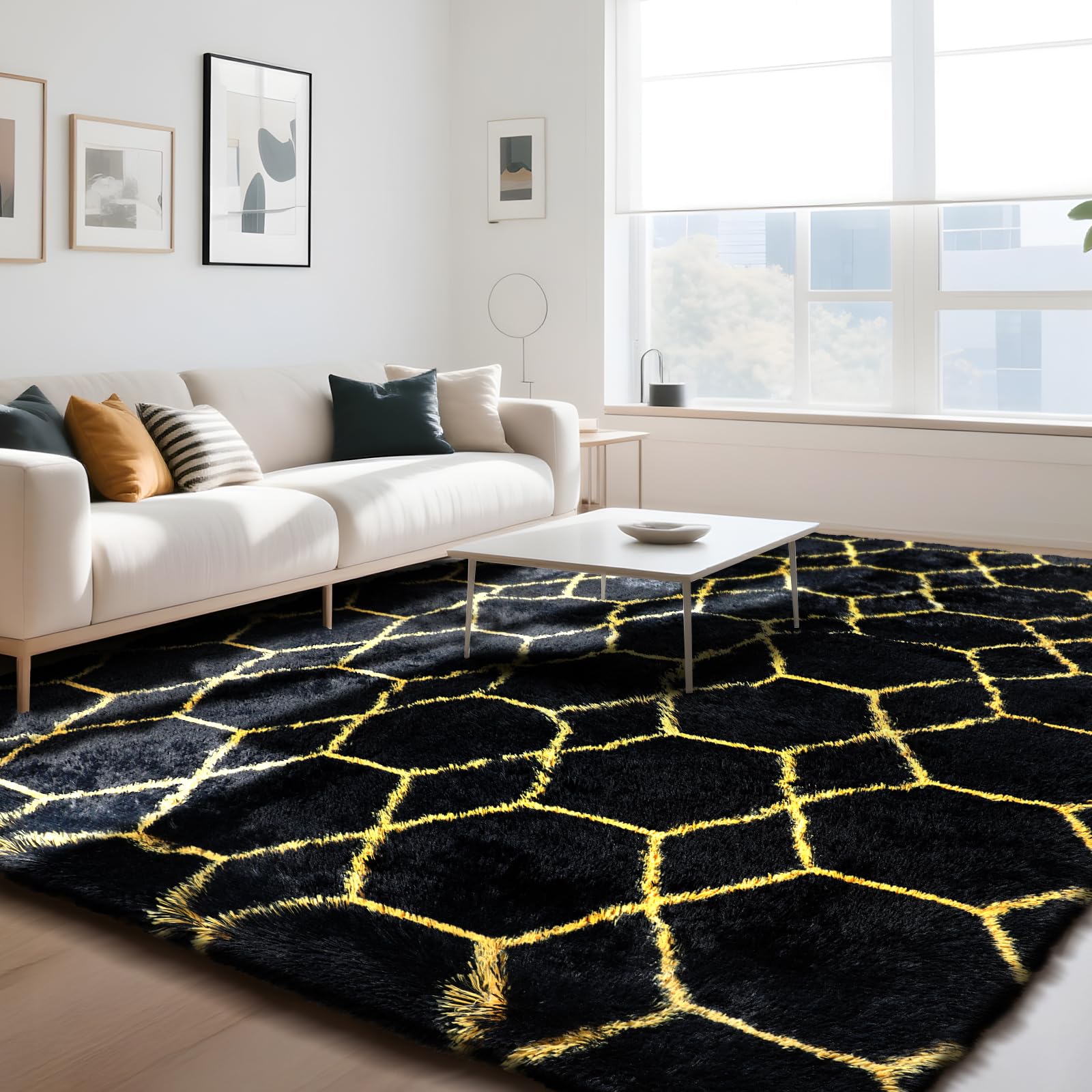 Untimaty Geometric Rugs Living Room-120x180cm Extra Large Black Rug