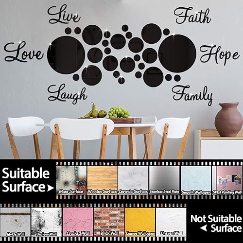 Miniatura 7 de Zonon Espejo acrílico 3D para decoración de pared, 6 palabras, bricolaje, fe, risa, esperanza, amor, familia, espejo, decoración de pared, 26