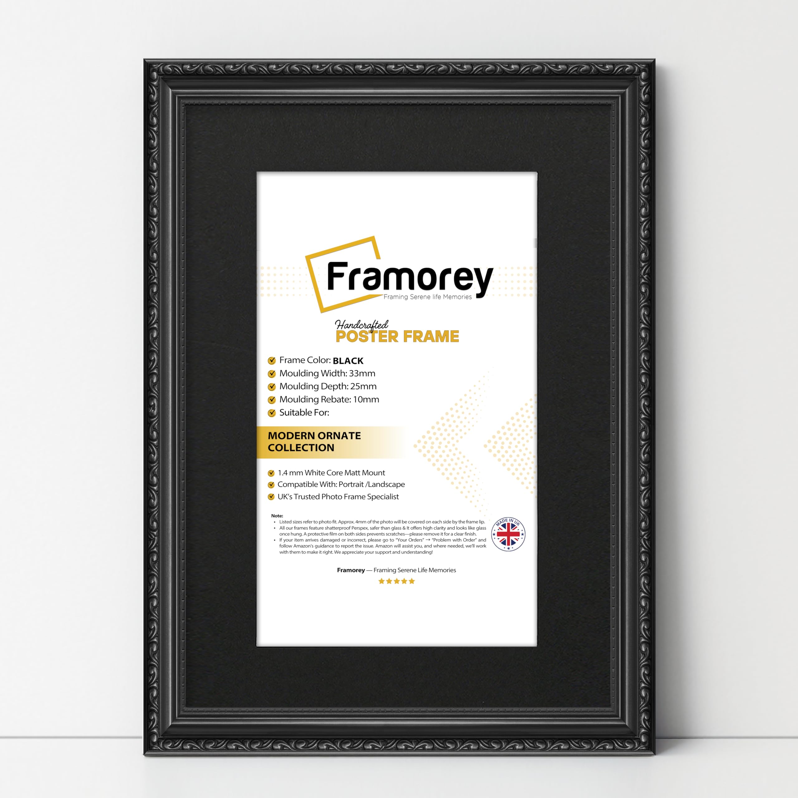 Framorey Framing Serene Life Memories Black With Black Mount Framorey Shabby Chic Antique Style Picture Frame, 24X20" Size Black Photo Frame With 20X16" Size Black Mount, Wall Art Poster Frames, Best Photo Frames For Birthday Gift
