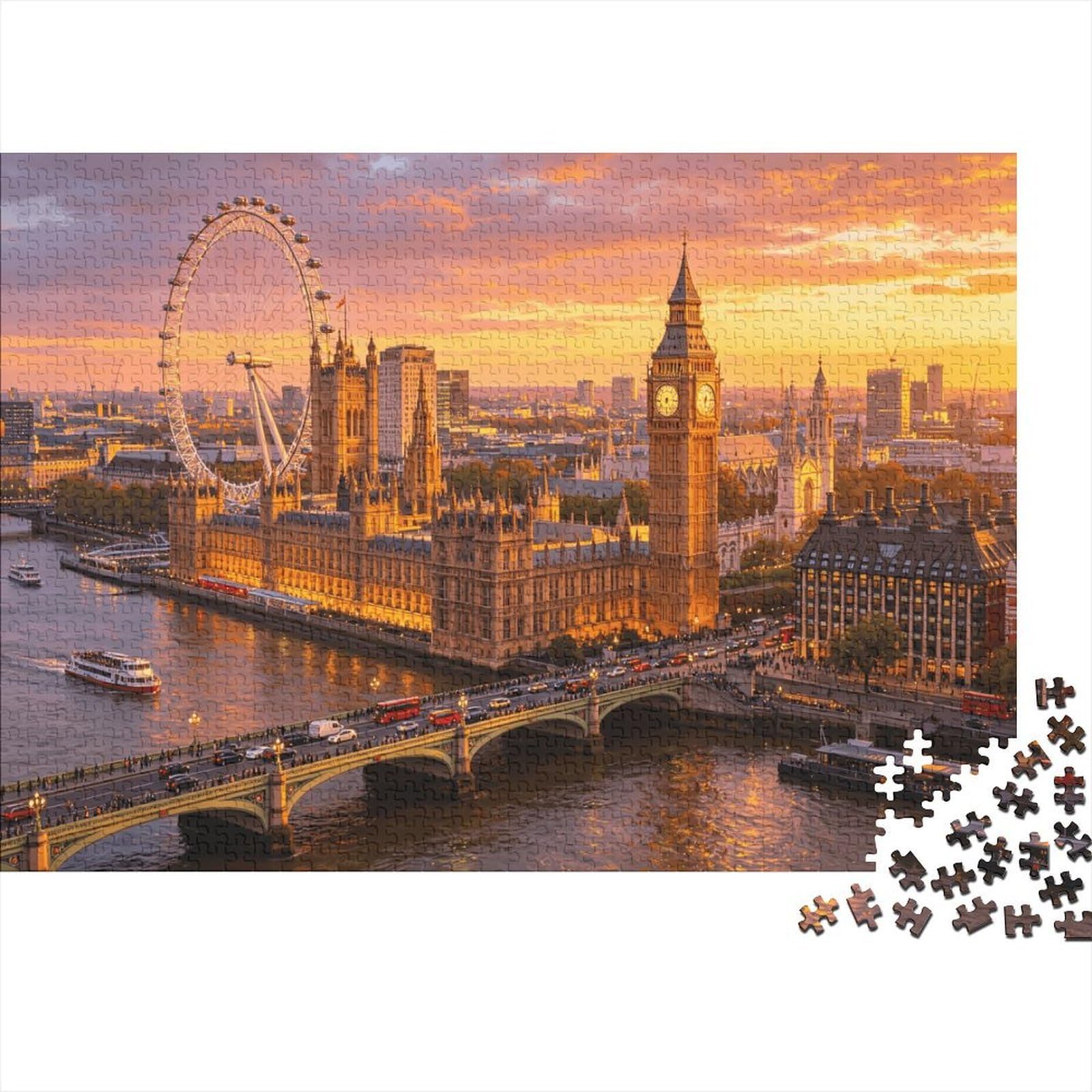 London Skyline Jigsaw Puzzle 1000 Pieces Recycled Paper Big Ben Puzzles for Elderly Educational Game Decompression Relieve Senile Dementia Gift 52x38cm/1000pcs
