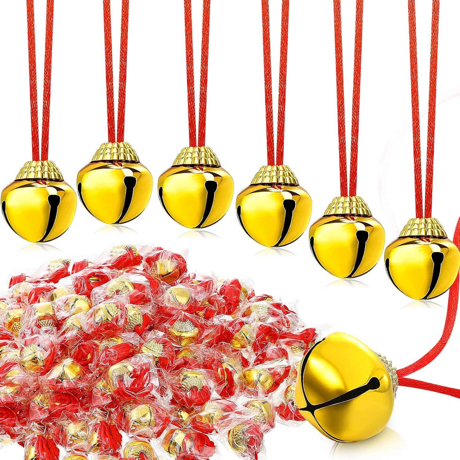 140 Pcs Christmas Jingle Bell Necklace Bulk Large Jingle
