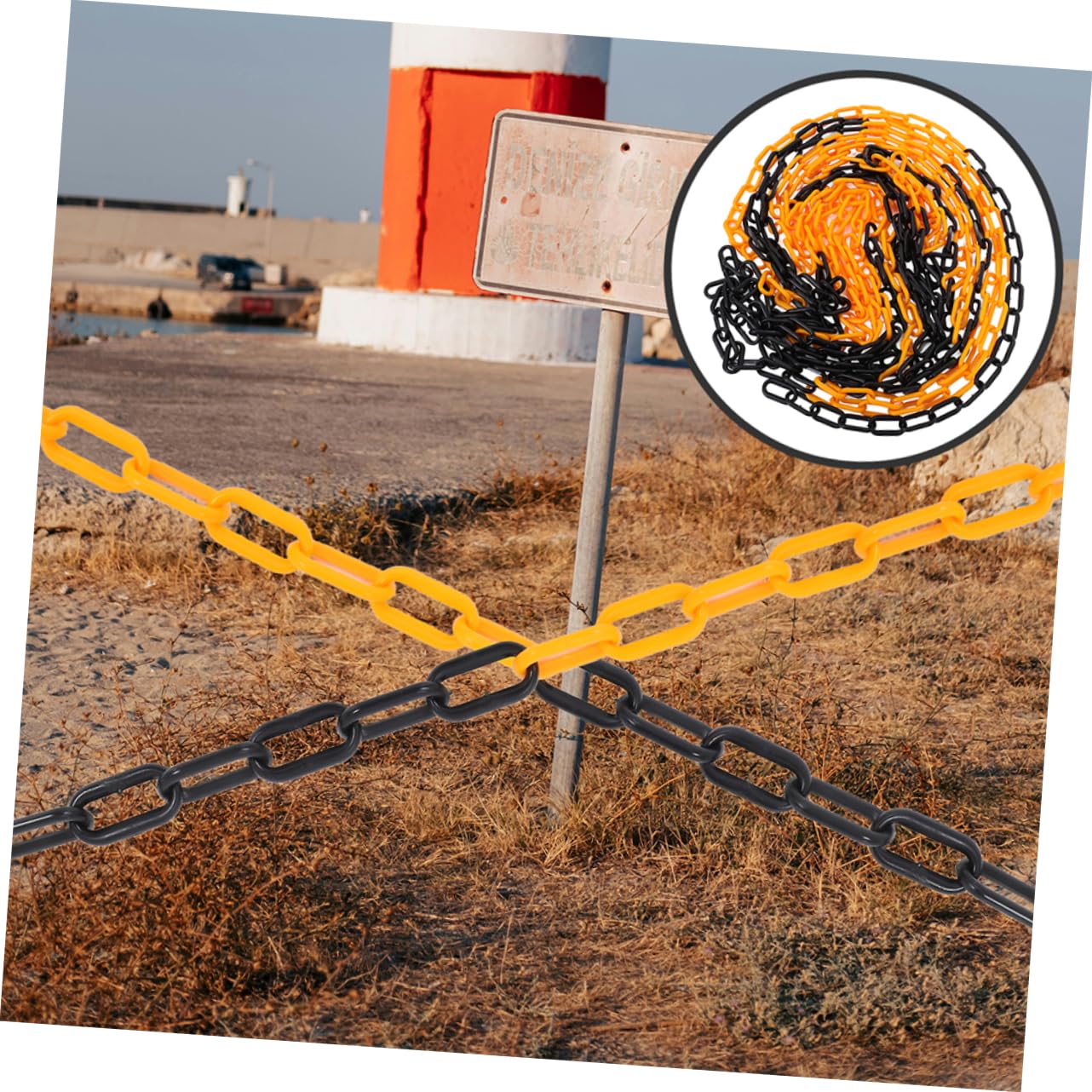 Cadena de Barrera de Seguridad de Plástico 25m para Señalización | Postes de Aviso y Conos, Delimitación en Obra Vial, Resistente Intemperie