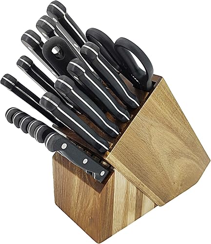 Juego de 17 piezas de bloque de cubiertos de cocina Acero inoxidable Chef Madera Profesional 15276-NPF