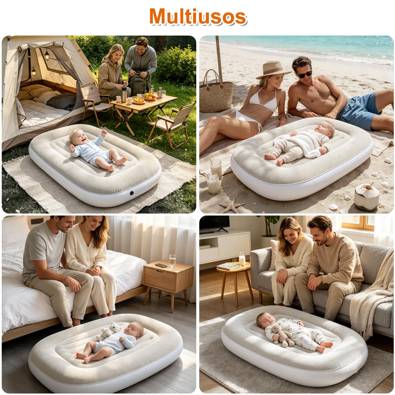 Cama de aire para niños, cuna inflable, colchón de aire portátil para niños con bomba de mano