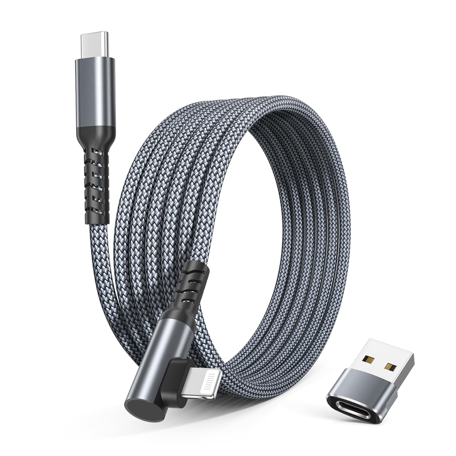 Basesailor iPhone 14 13 Pro Max Charger Cable Right Angle 10FT,90 Degree USB C to Lightning Cord with USB A Adapter,Fast Car Charging Power Cord for Apple 12 11 Plus XS XR X 8 7 6 Plus 5 SE,iPad 8 9