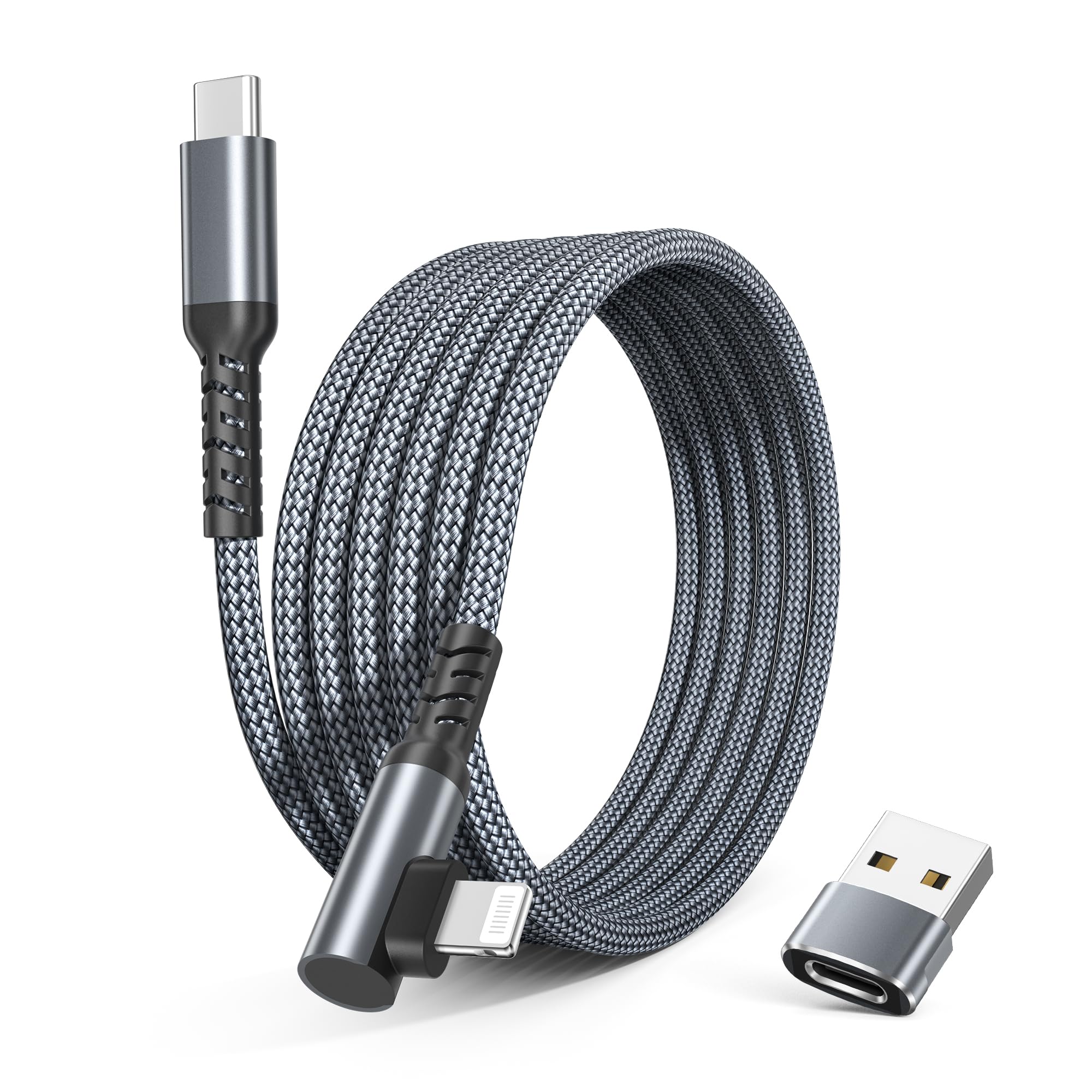 BASESAILOR iPhone 14 13 Charger Cable Right Angle 3M,90 Degree USB C to Lightning Cord with USB A Adapter Fast Charging Power Lead for Apple iPhone 12 11 Pro Max Plus XS XR X 8 7 6 Plus 5 SE,iPad 9