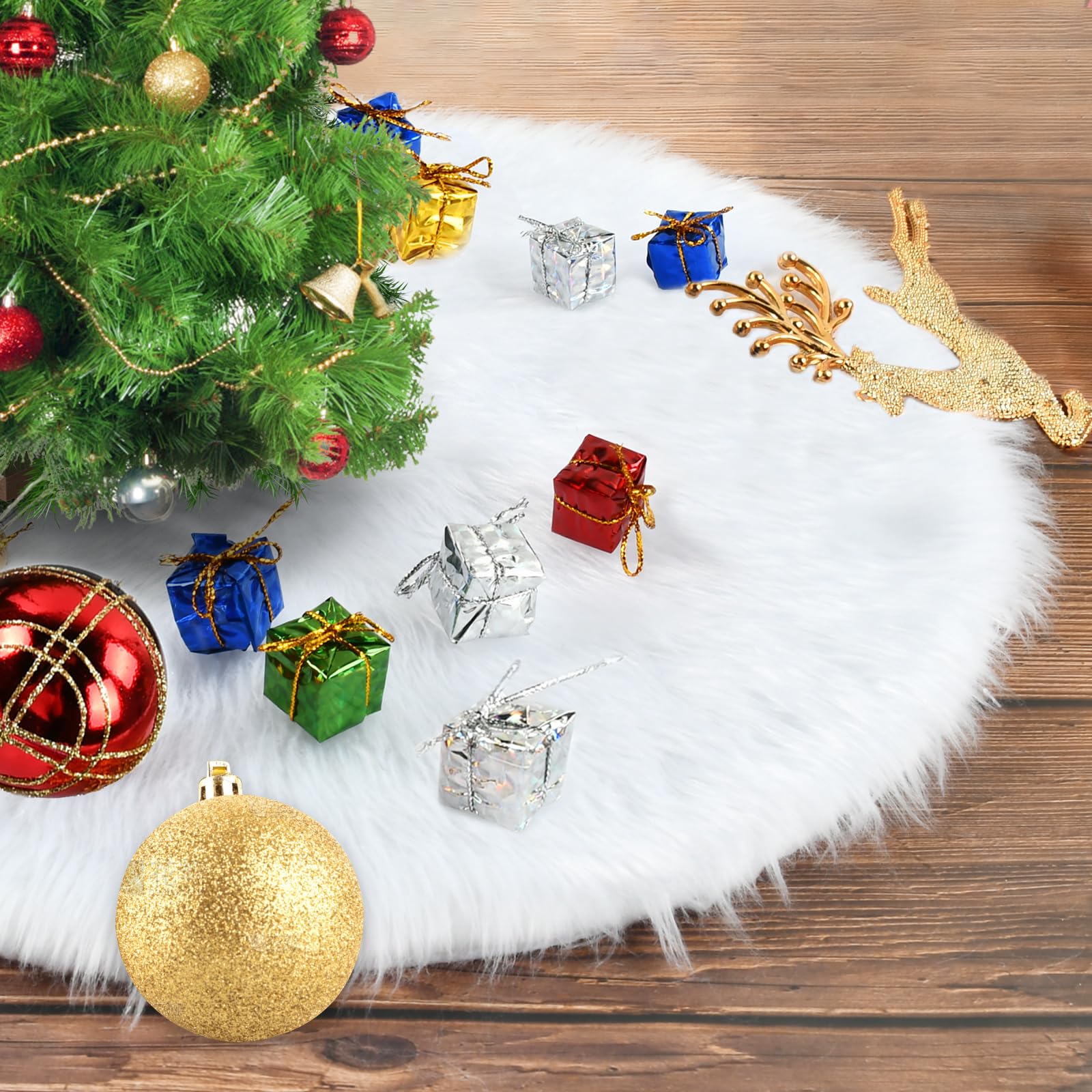 Mini Weihnachtsbaum Rock, 38cm Rund Weihnachtsbaum-Decke, Klein Baumrock Weiß Plüsch, Christbaum Decke für Weihnachtsbaum Untere Dekoration, Urlaubs Deko, Party, Weihnachten Küche, Haushalt & Wohnen