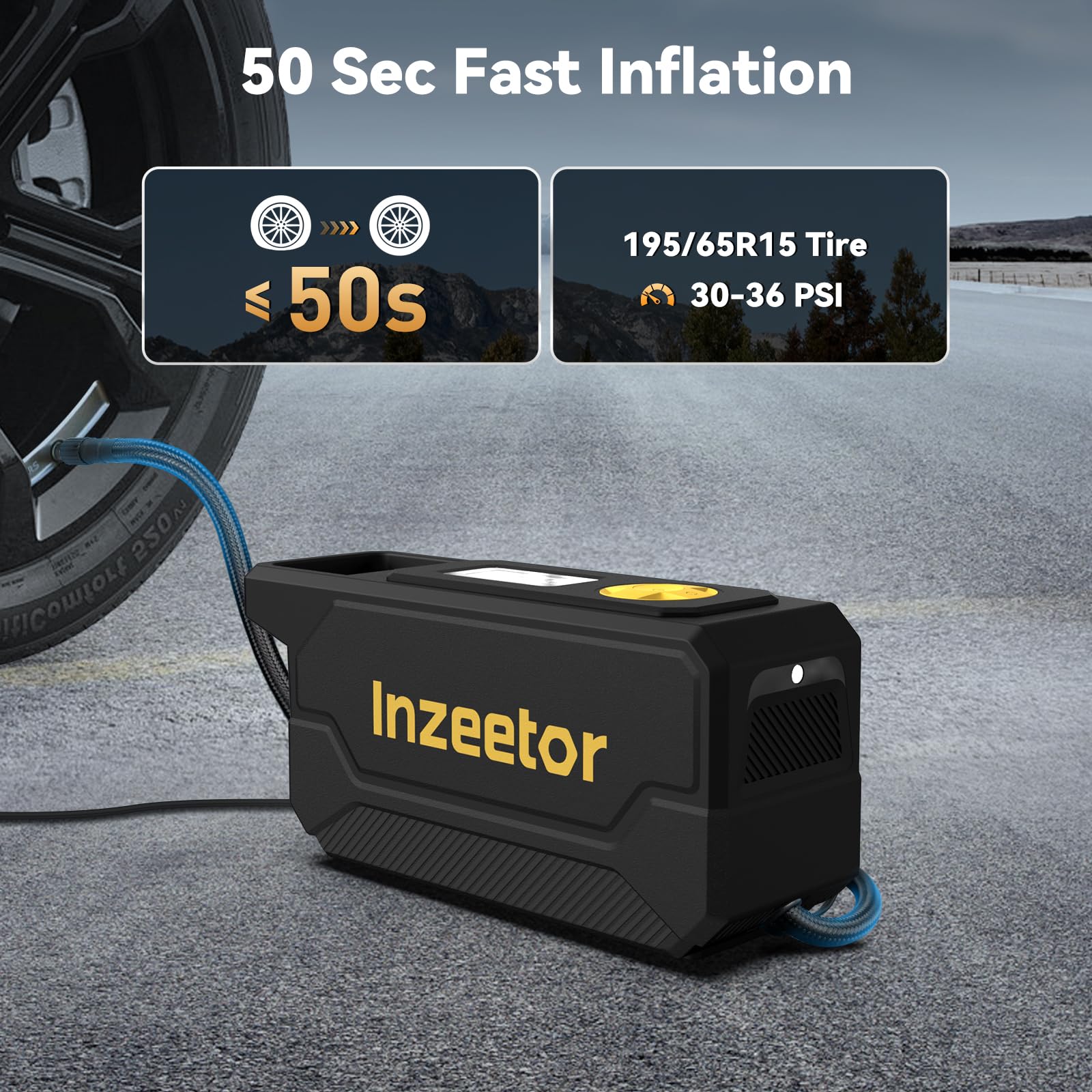 150 PSI Tire Inflator Portable Air Compressor 12V DC Auto Shutoff Air Pump with Digital Pressure Gauge and — view 2