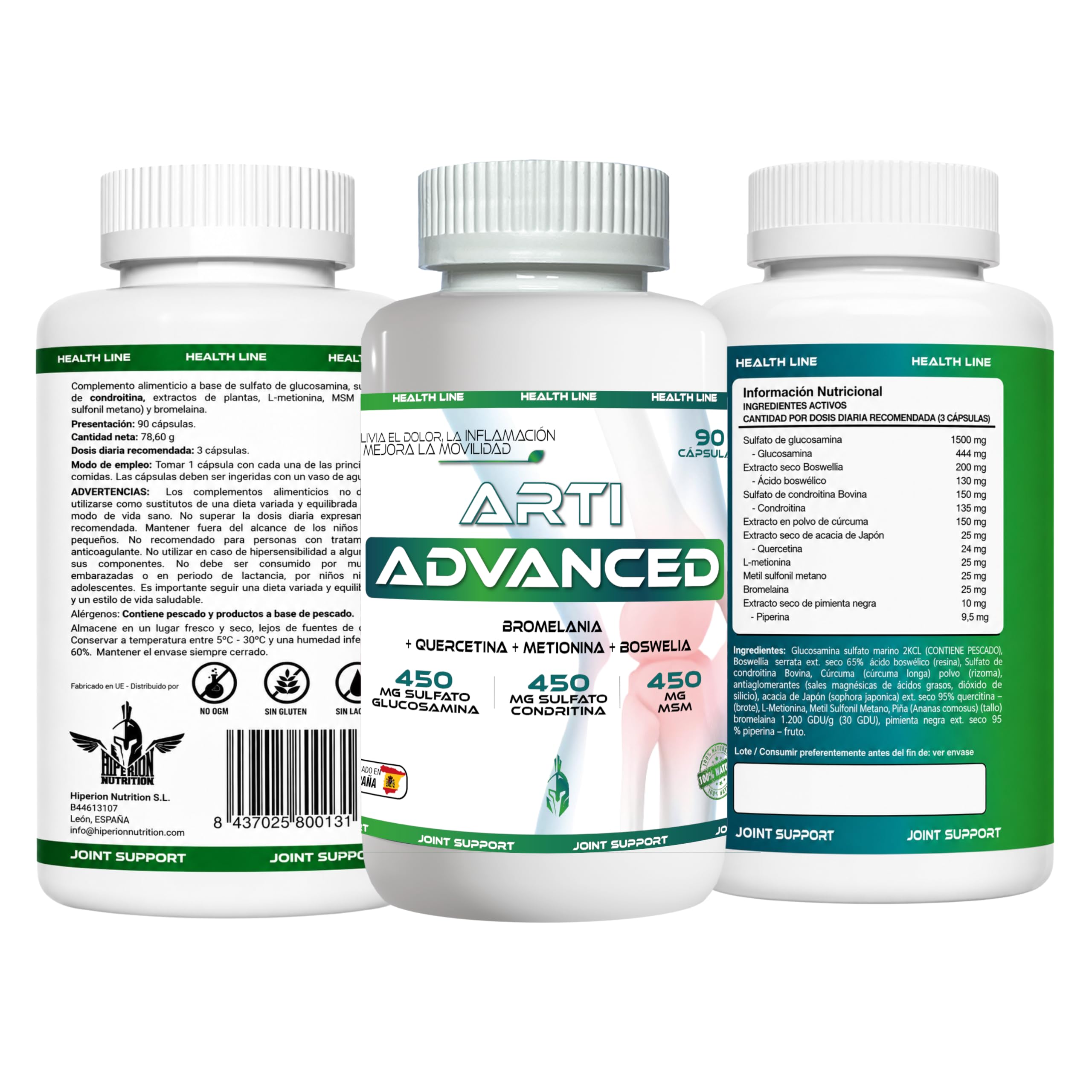 Articulación Complex | Salud articular | Tratamiento para articulaciones, músculos y huesos | Antiinflamatorio y Analgésico | Cúrcuma con Condroitina, Glucosamina y Bioperina | 60caps.