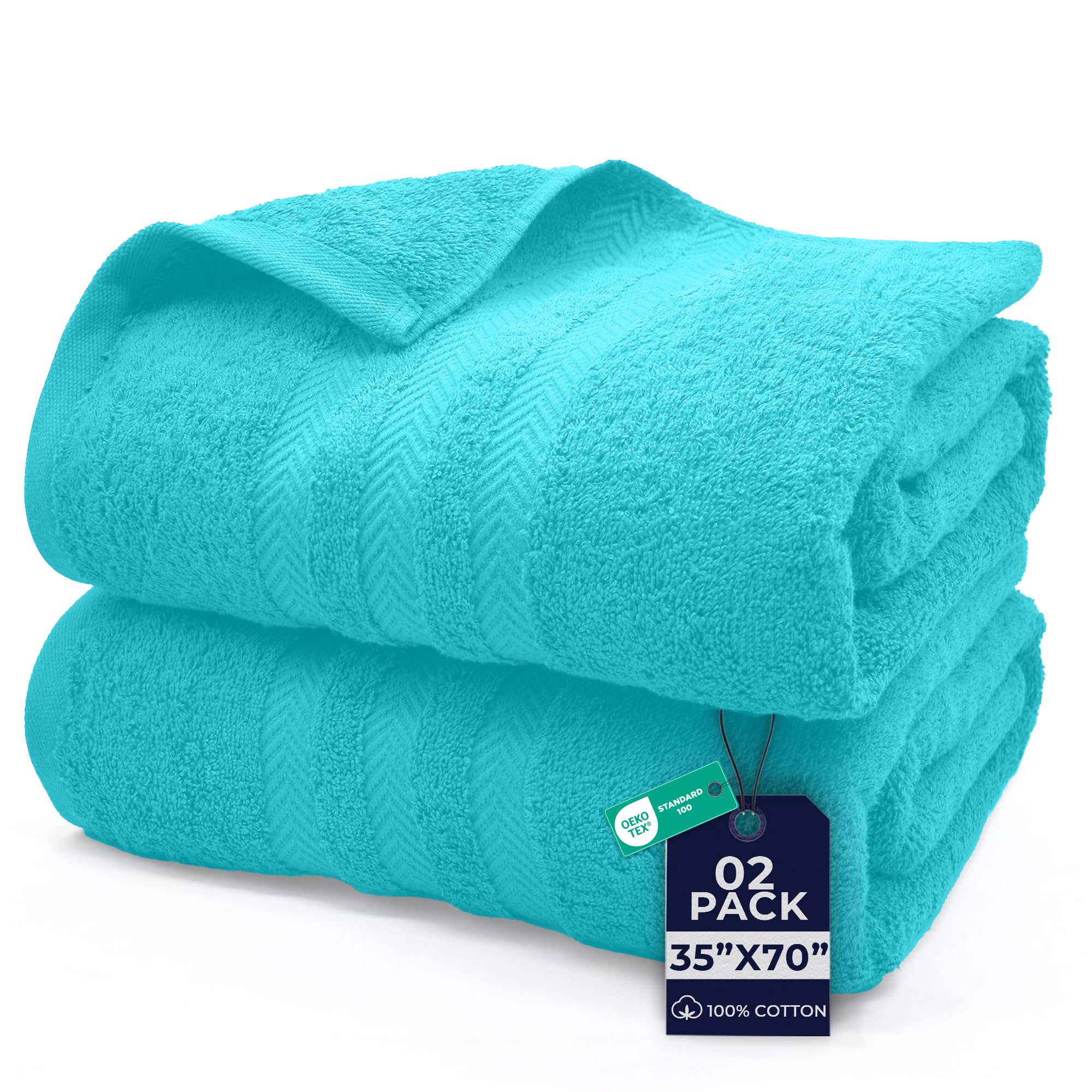 DAN River 2 Pack Bath Sheets Extra Large 35x70, Large Bath Towels for Adults, XL Oversized Heavy Duty Towel Set, 600 GSM 100% Ring Spun Cotton, Soft Quick Dry, Aqua
