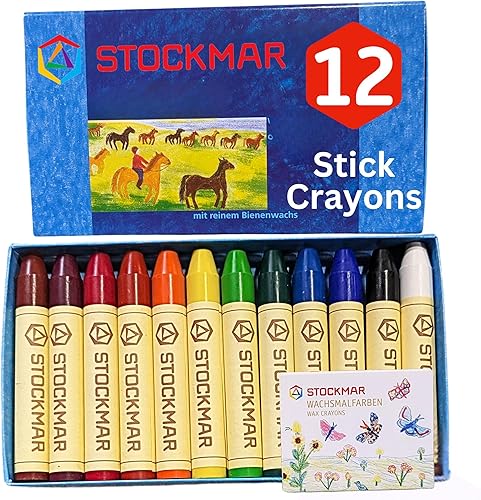 STOCKMAR Lápices de cera de abejas – Juego de 12 lápices de cera de abejas no tóxicos para niños pequeños – Suministros de arte Waldorf para la