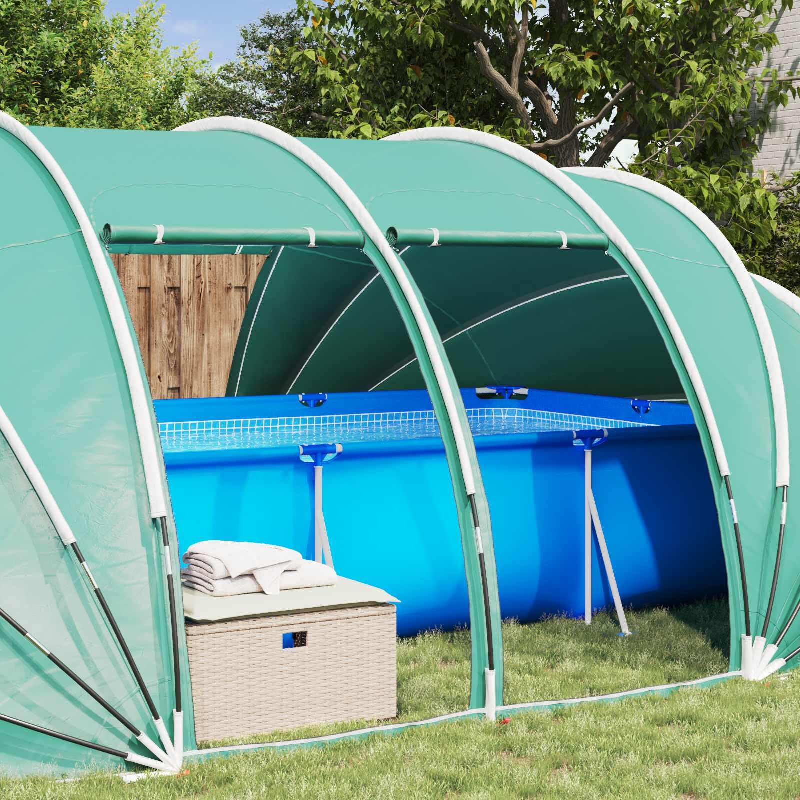 Tente de piscine dôme - Toit de piscine - Auvent de piscine - Tente de piscine - Bleu - 538 x 440 x 204 cm