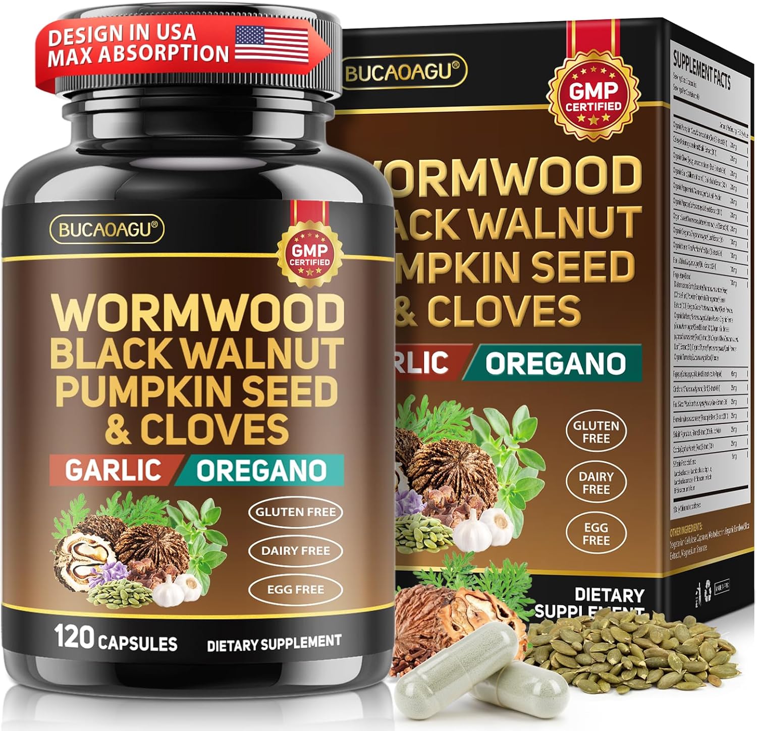 Wormwood Black Walnut Clove Cleanse for Humans - Natural Gut Cleanse & Digestive Health with Pumpkin Seed Garlic Oregano Neem Papaya Turmeric Diatomaceous Earth Probiotic Supplement Vegan Capsules