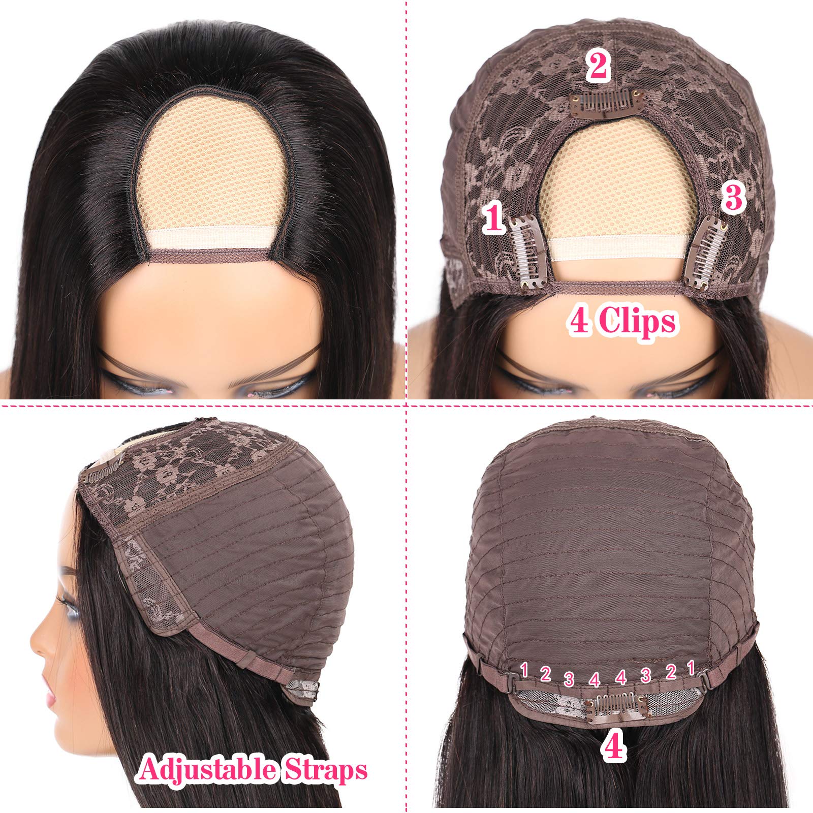 DaiMer U Part Wig Straight Human Hair 130% Density None Lace Machine Made U Shape Natural Color Clip in Half Wig Extension 22 Inch - Image 4