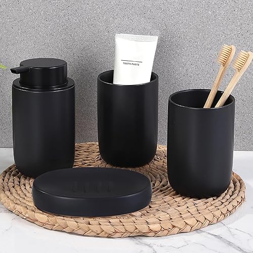 BSDISP Juego completo de accesorios de baño de color negro mate, juego completo de accesorios de baño de cerámica, incluye bomba dispensadora de