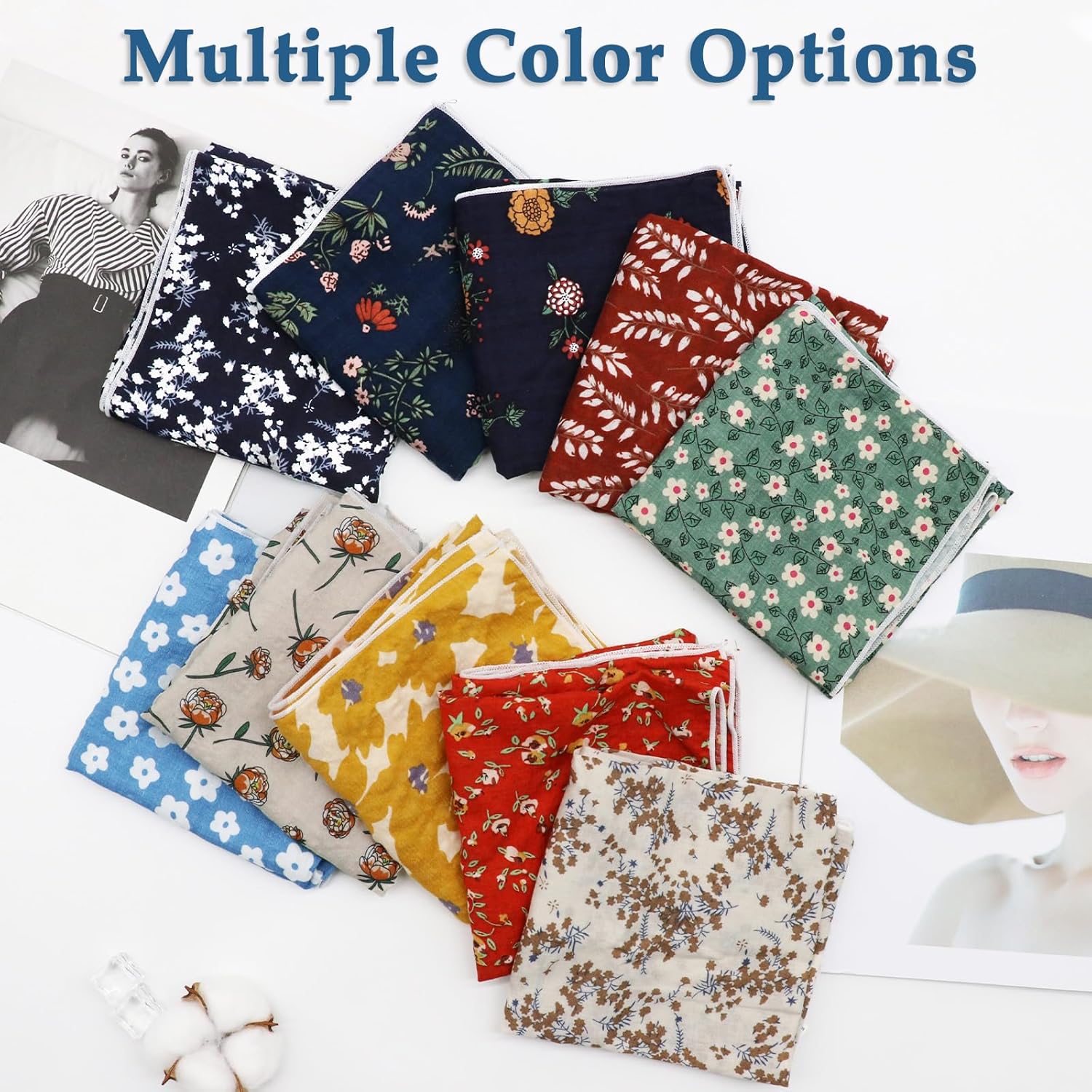 Floral Bandanas for Women Flower Cotton Square Scarf Headscarf Cute Hair Bandana for Garden Beach
