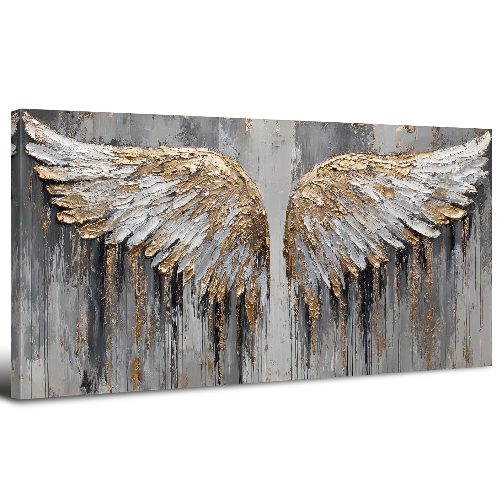 AREBOLO Abstract Grey and Gold Angel Wings